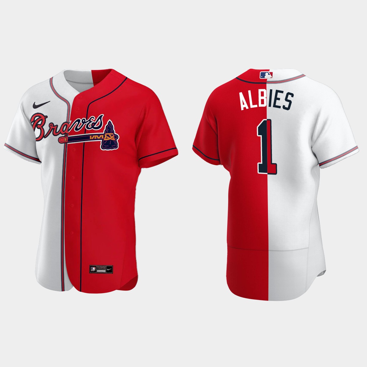 Atlanta Braves #1 Ozzie Albies Split Jersey – White Red
