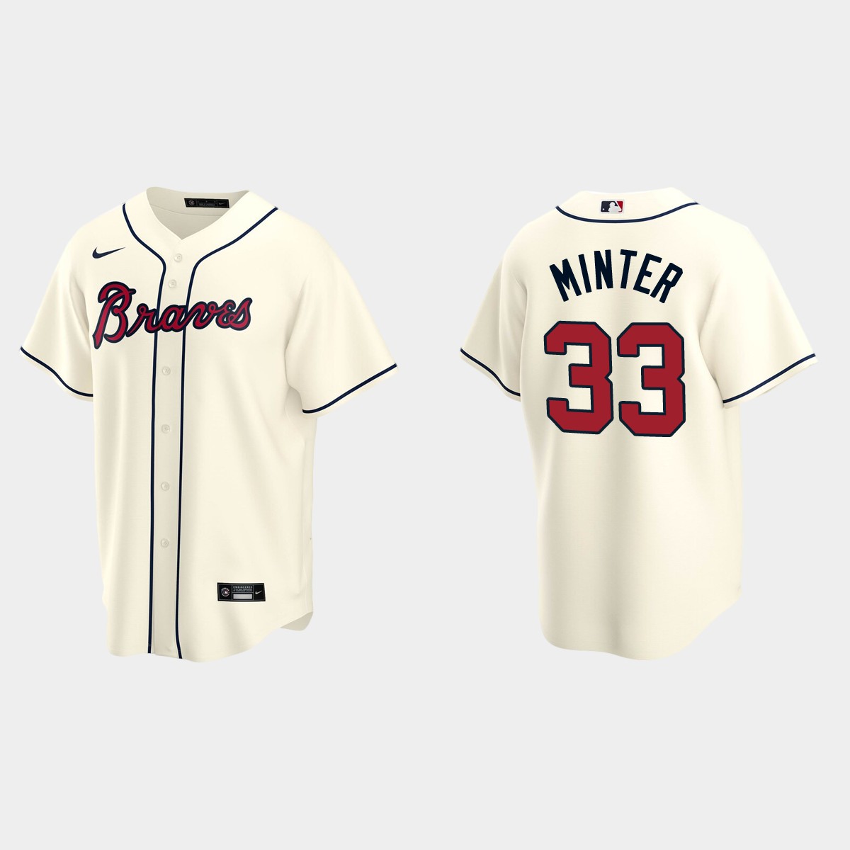 Atlanta Braves #33 A.J. Minter Alternate Jersey - Cream