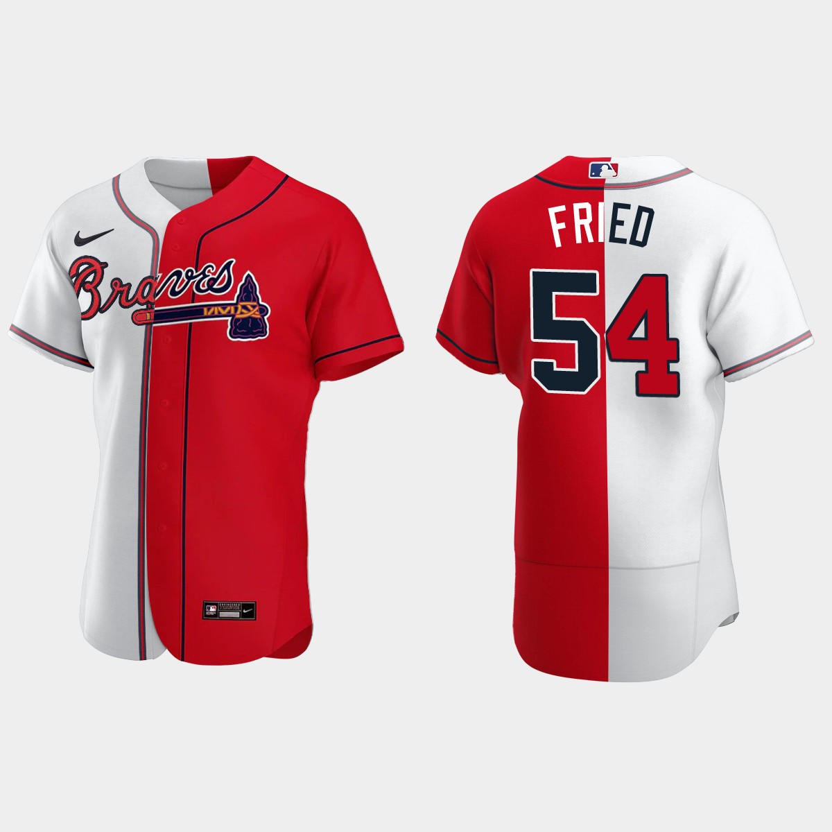 Atlanta Braves #54 Max Fried Split Jersey - White Red