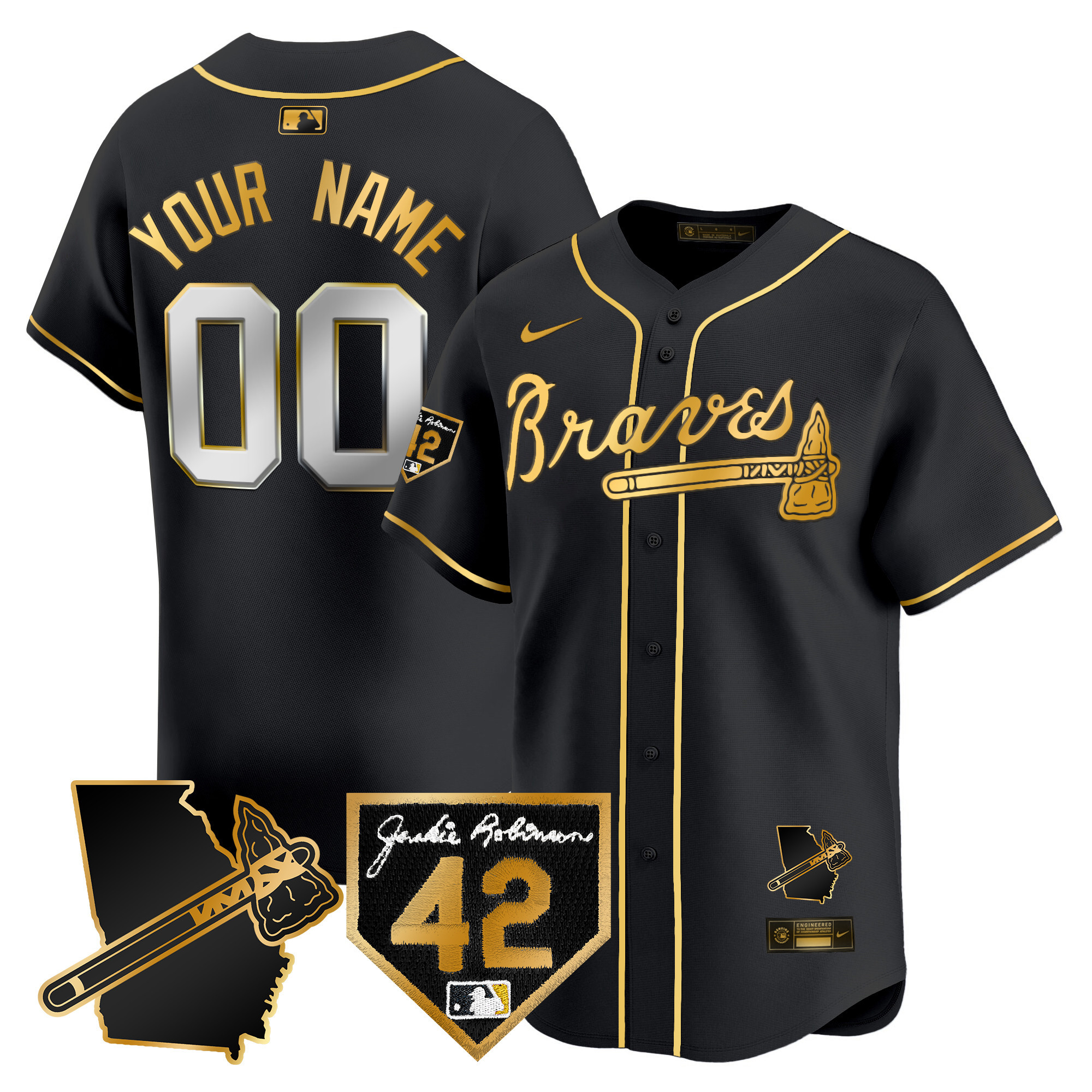 Atlanta Braves 2024 Robinson & Georgia Patch Vapor Premier Limited Custom Black Gold Jersey - All Stitched