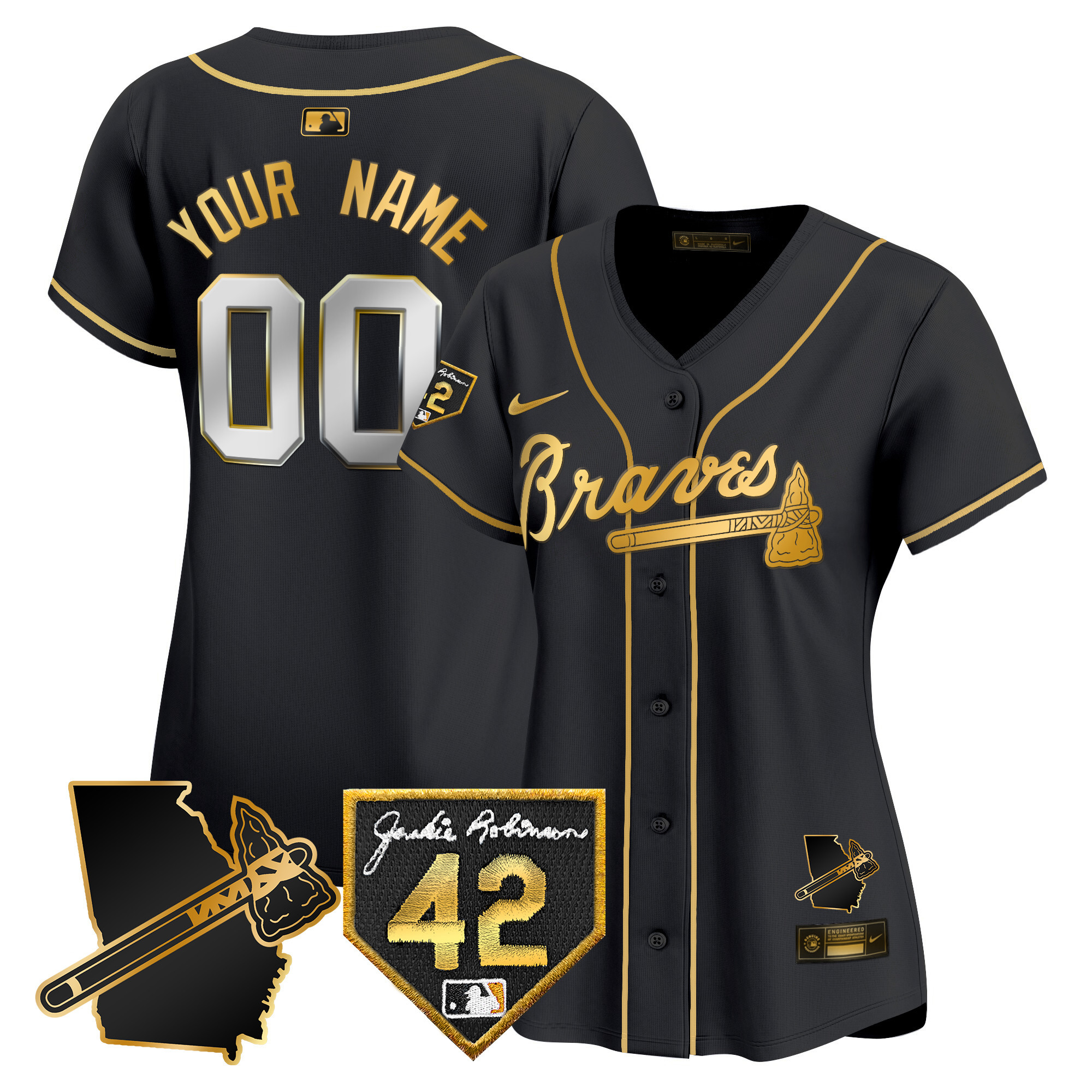 Atlanta Braves 2024 Robinson & Georgia Patch Vapor Premier Limited Custom Black Gold Jersey - All Stitched