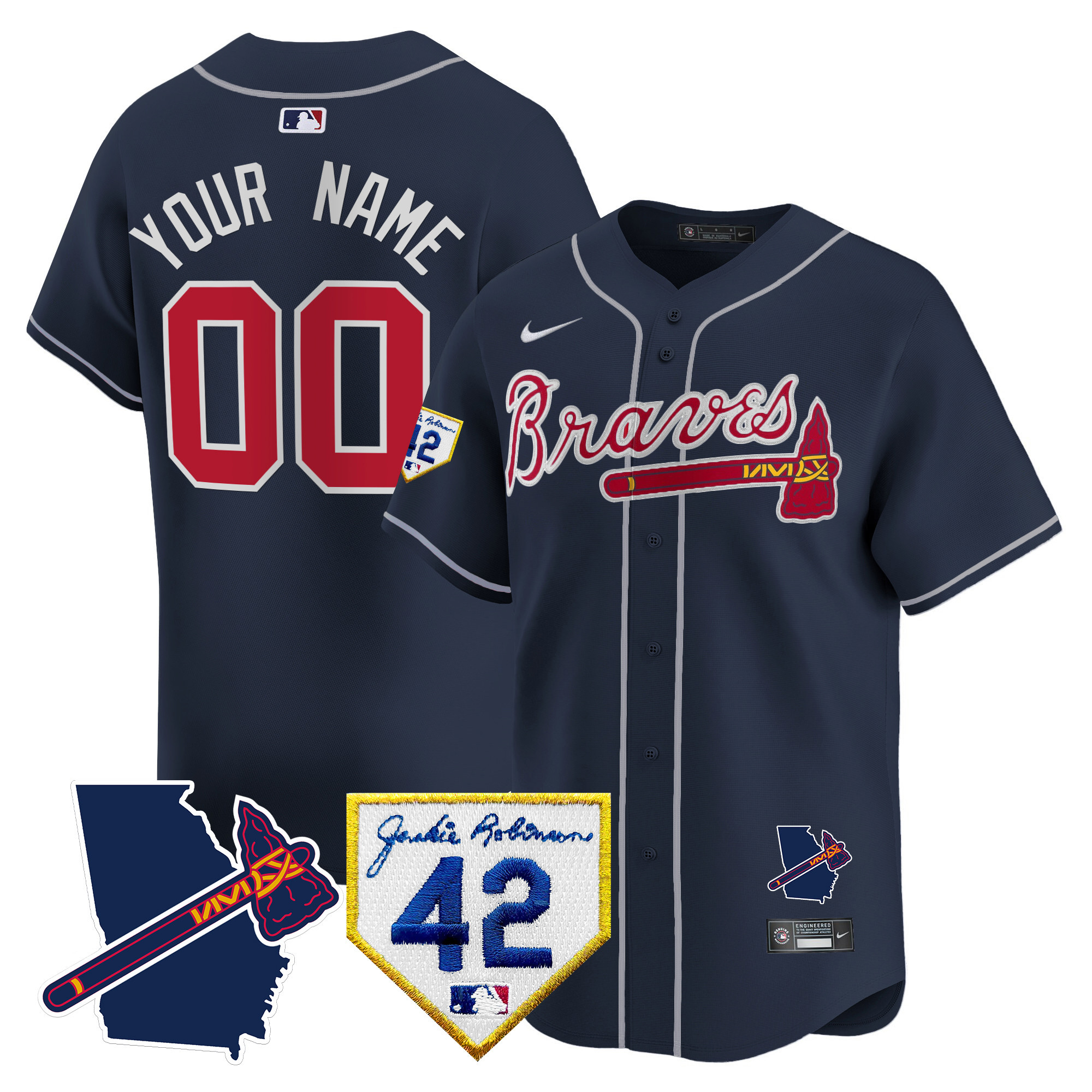 Atlanta Braves 2024 Robinson & Georgia Patch Vapor Premier Limited Custom Navy Jersey - All Stitched