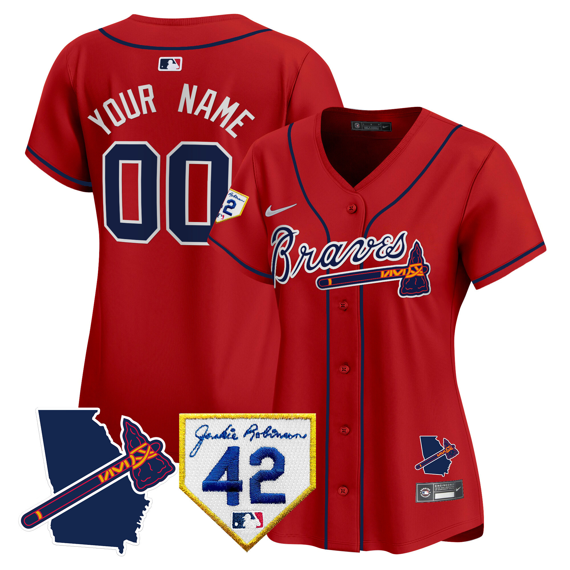 Atlanta Braves 2024 Robinson & Georgia Patch Vapor Premier Limited Custom Red Jersey - All Stitched