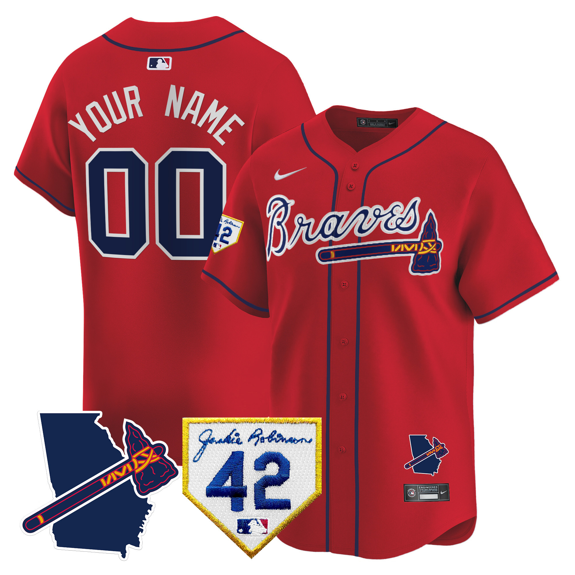 Atlanta Braves 2024 Robinson & Georgia Patch Vapor Premier Limited Custom Red Jersey - All Stitched