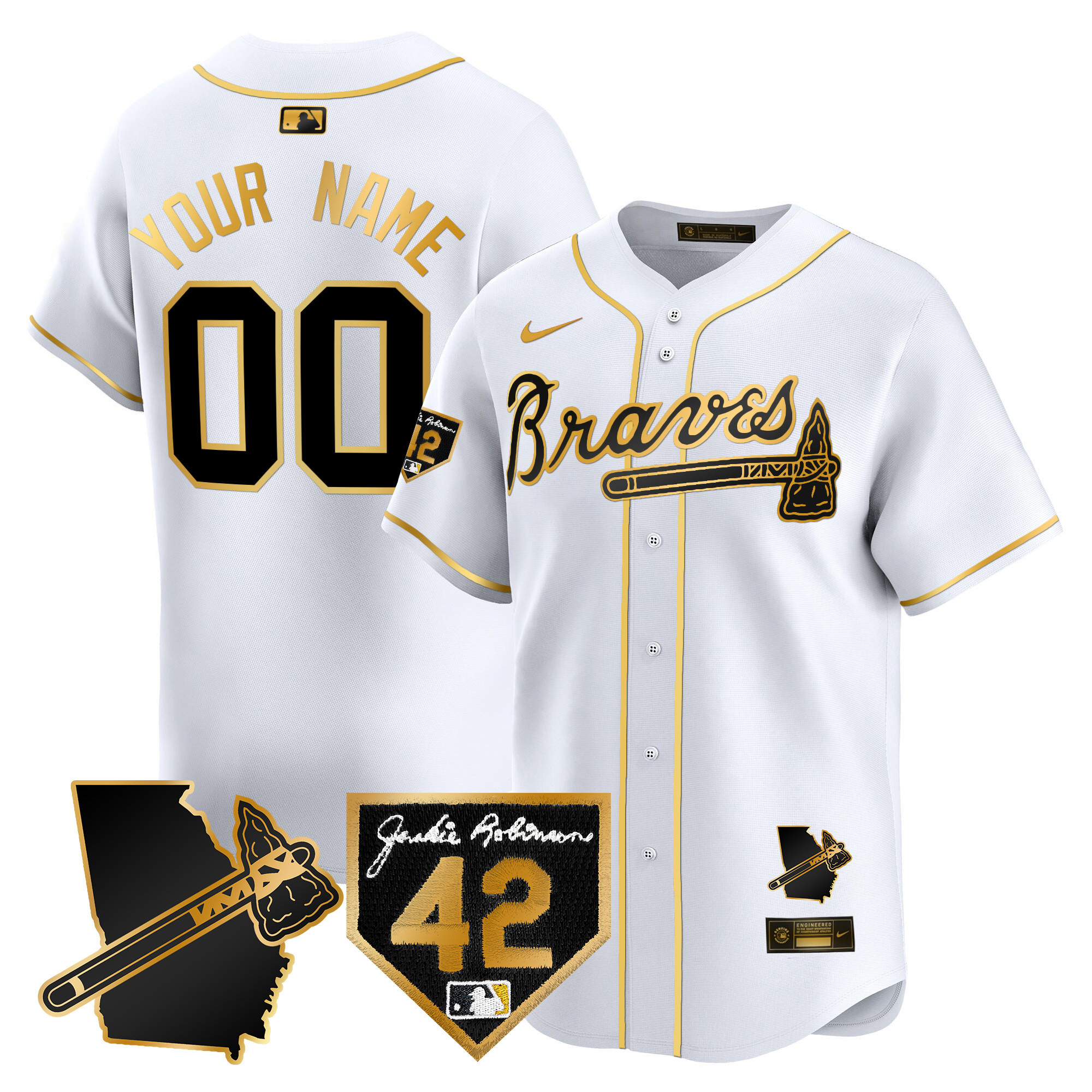 Atlanta Braves 2024 Robinson & Georgia Patch Vapor Premier Limited Custom White Gold Jersey - All Stitched