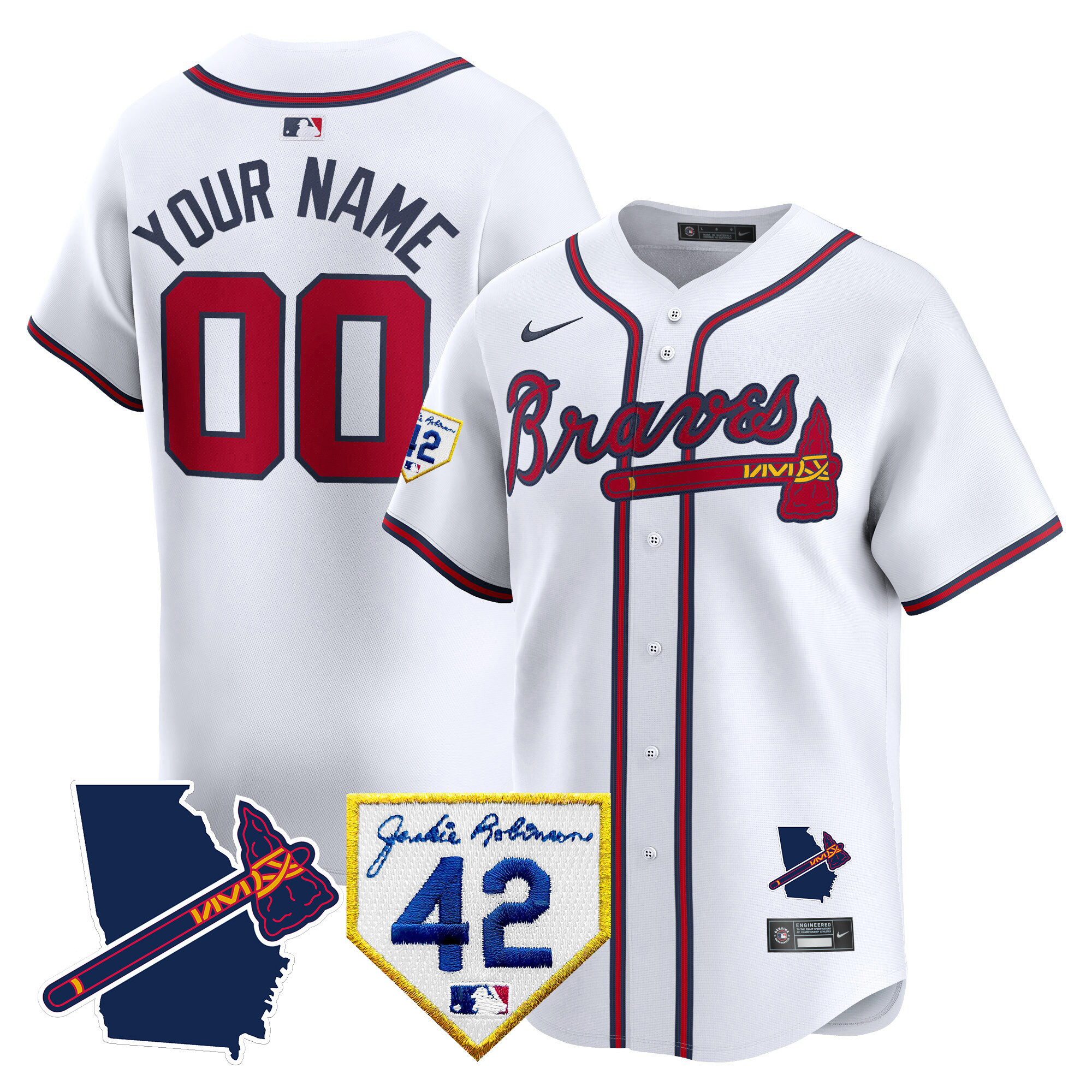 Atlanta Braves 2024 Robinson & Georgia Patch Vapor Premier Limited Custom White Jersey - All Stitched