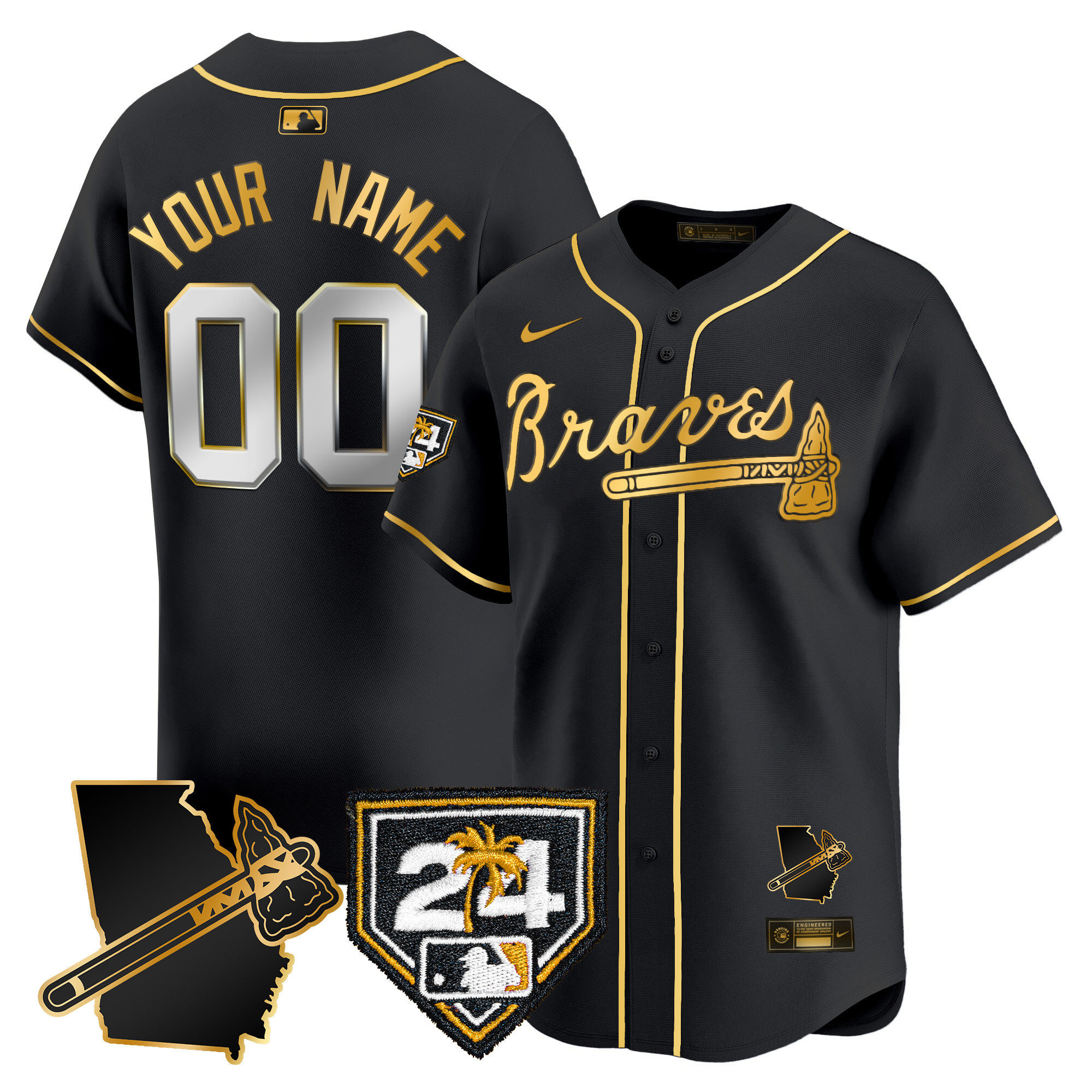 Atlanta Braves 2024 Spring Training & Georgia Patch Vapor Premier Limited Custom Black Gold Jersey - All Stitched