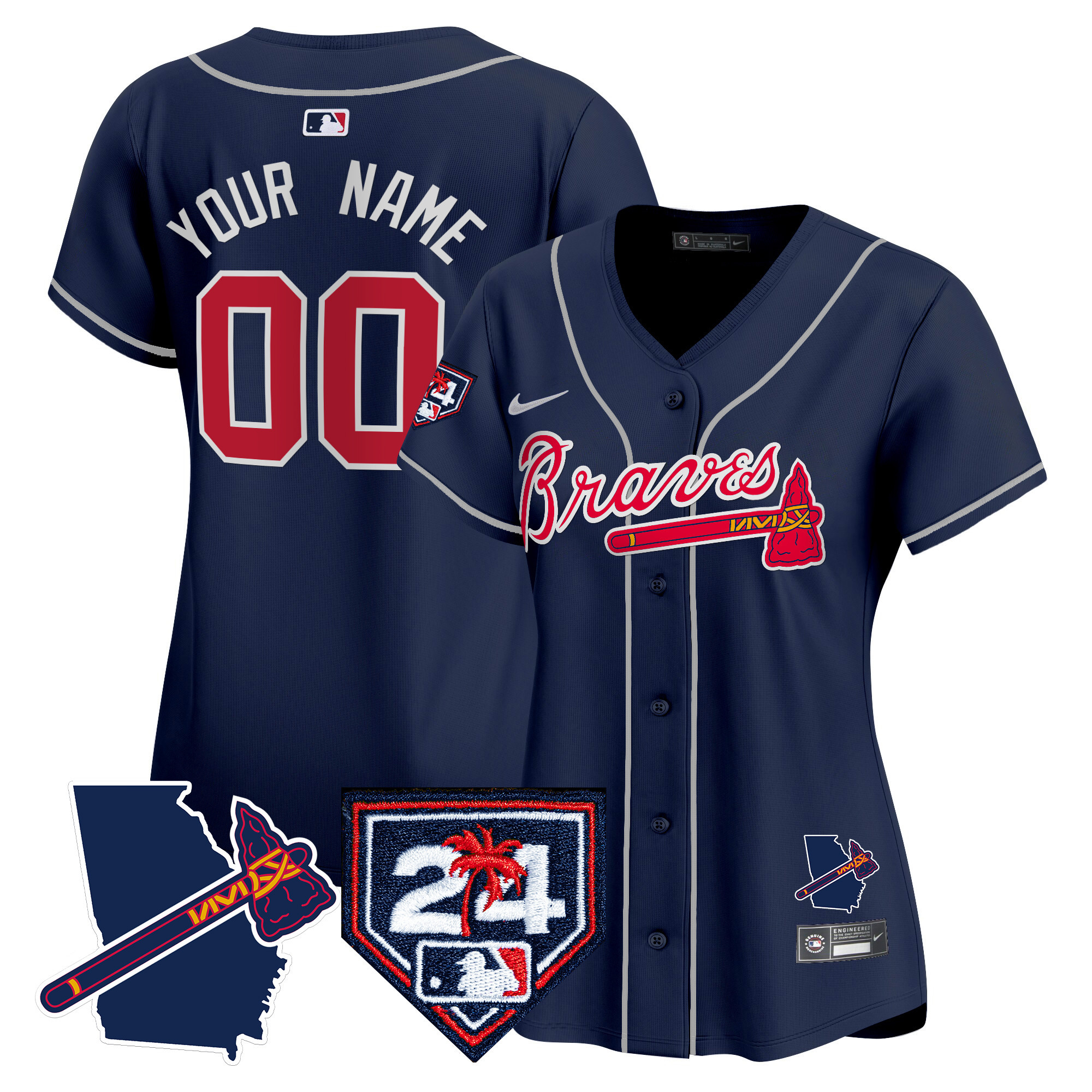 Atlanta Braves 2024 Spring Training & Georgia Patch Vapor Premier Limited Custom Navy Jersey - All Stitched