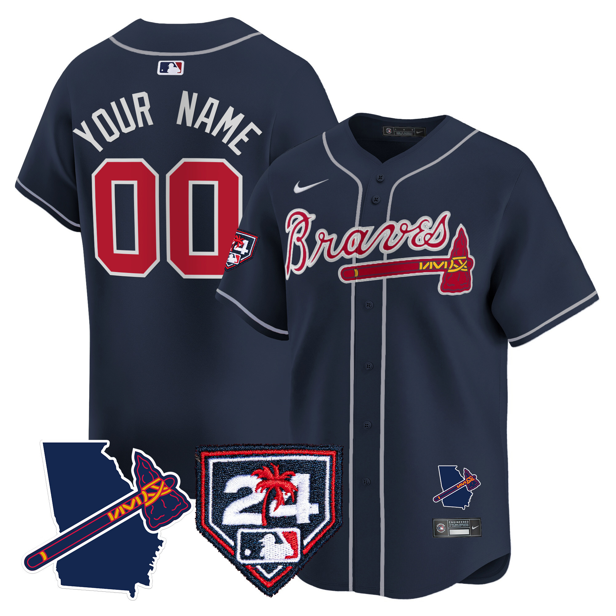 Atlanta Braves 2024 Spring Training & Georgia Patch Vapor Premier Limited Custom Navy Jersey - All Stitched