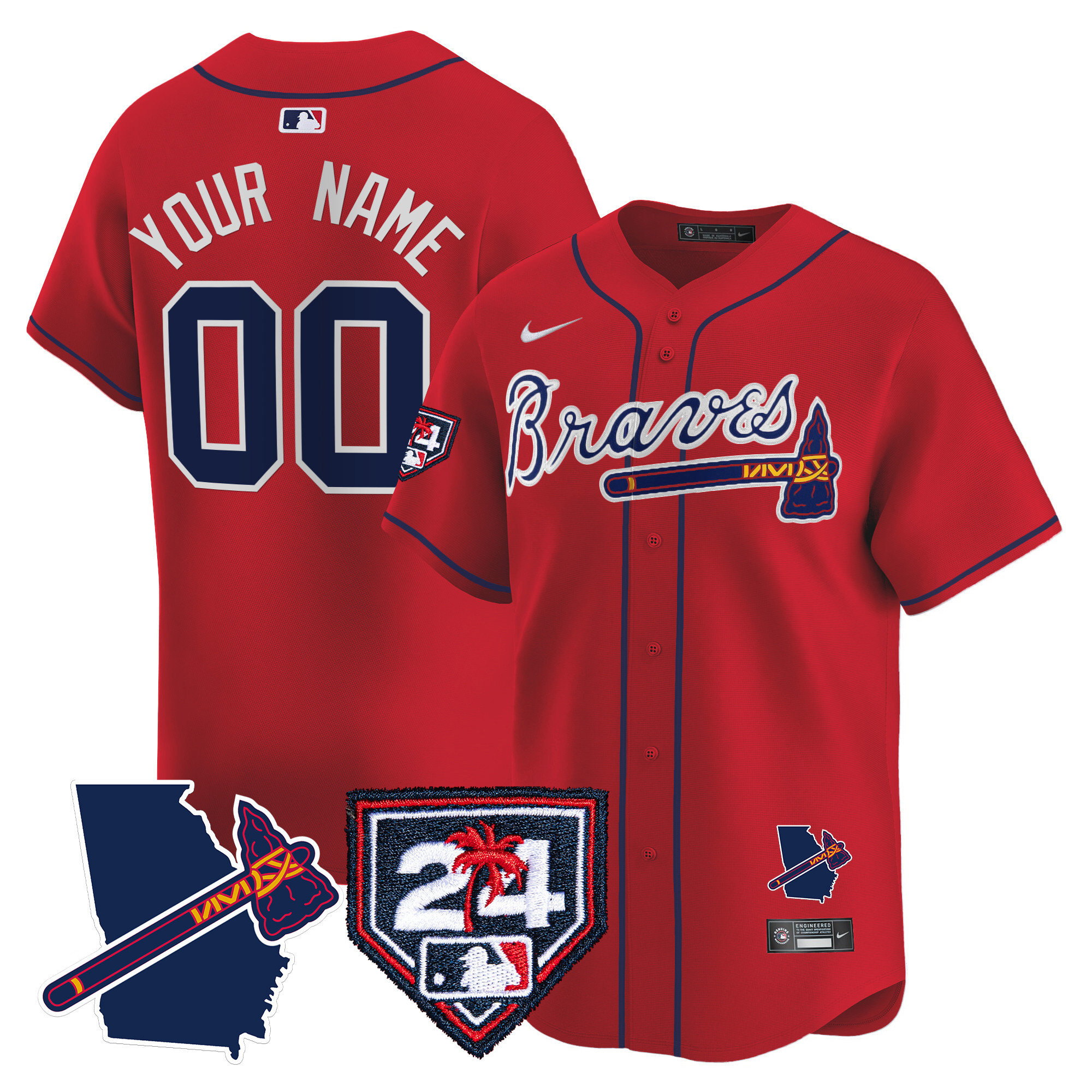 Atlanta Braves 2024 Spring Training & Georgia Patch Vapor Premier Limited Custom Red Jersey - All Stitched