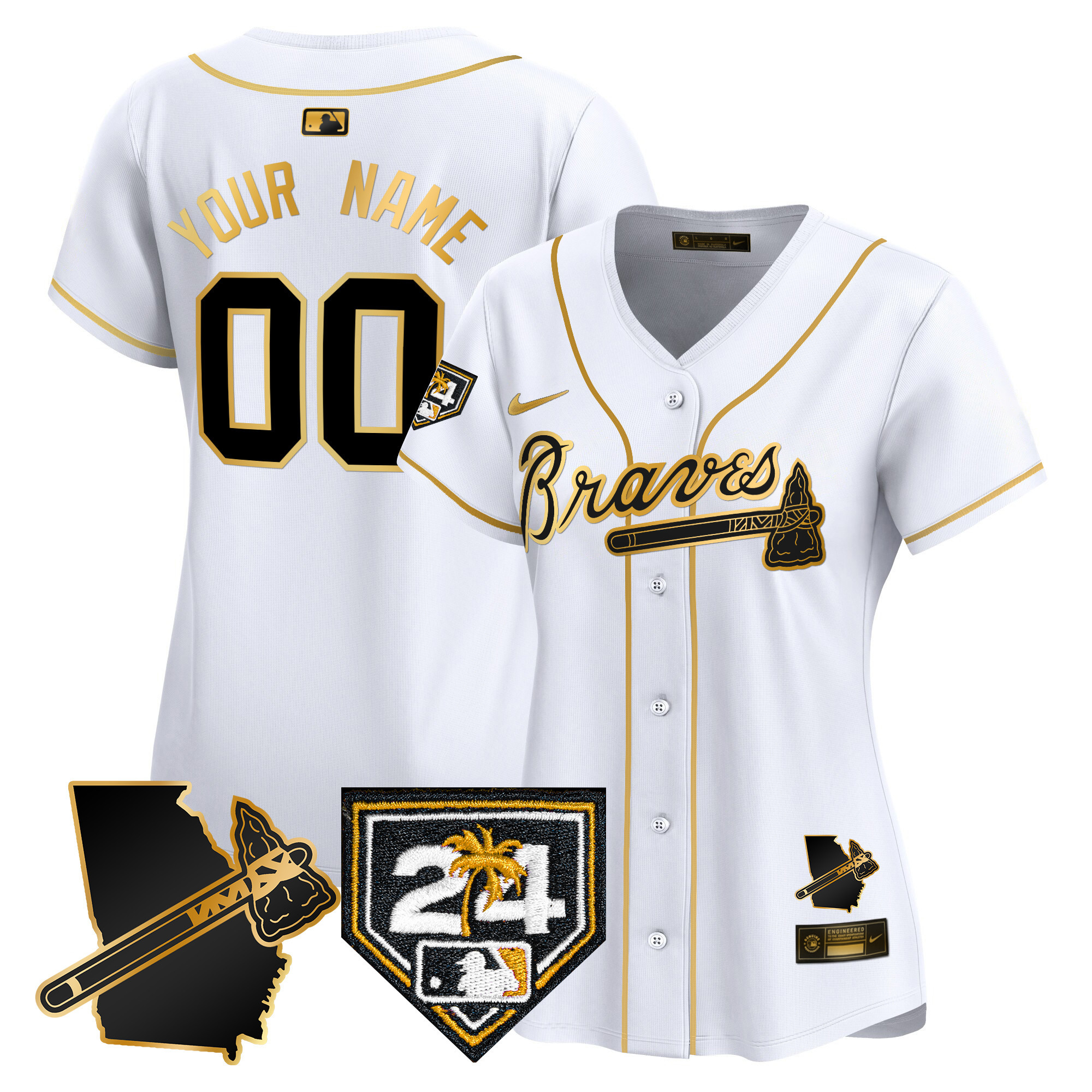 Atlanta Braves 2024 Spring Training & Georgia Patch Vapor Premier Limited Custom White Gold Jersey - All Stitched