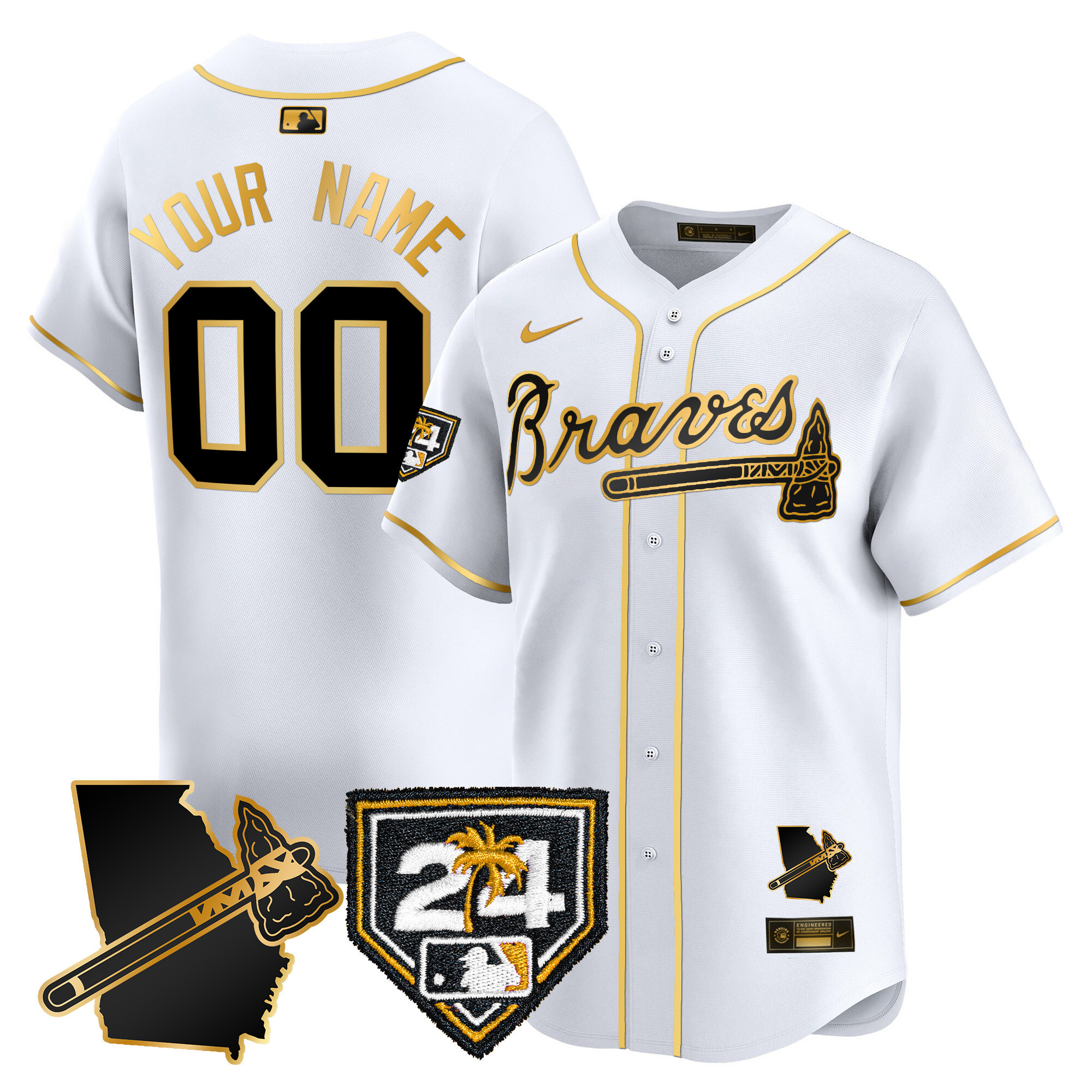 Atlanta Braves 2024 Spring Training & Georgia Patch Vapor Premier Limited Custom White Gold Jersey - All Stitched