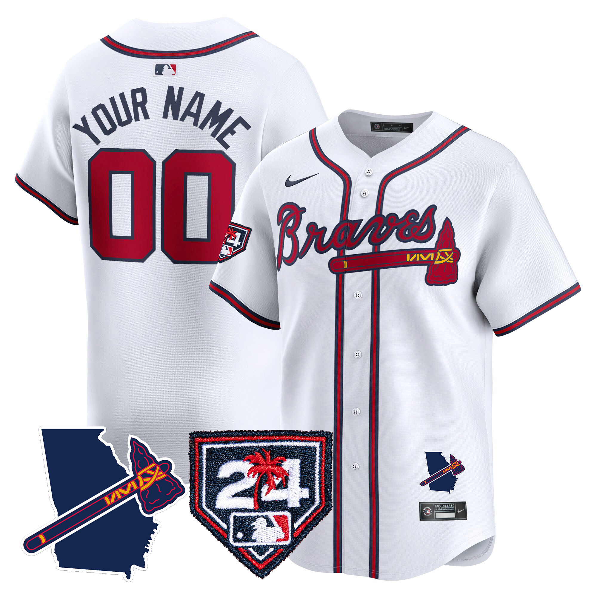 Atlanta Braves 2024 Spring Training & Georgia Patch Vapor Premier Limited Custom White Jersey - All Stitched