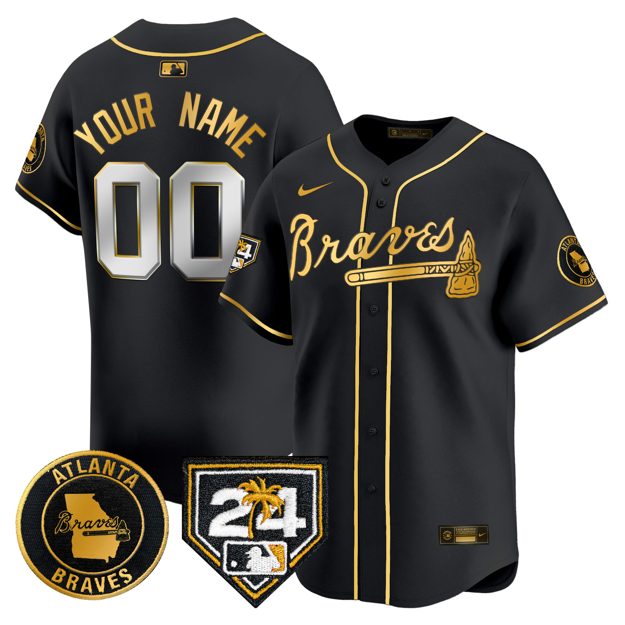 Atlanta Braves 2024 Spring Training Patch Vapor Premier Limited Custom Black Gold Jersey - All Stitched