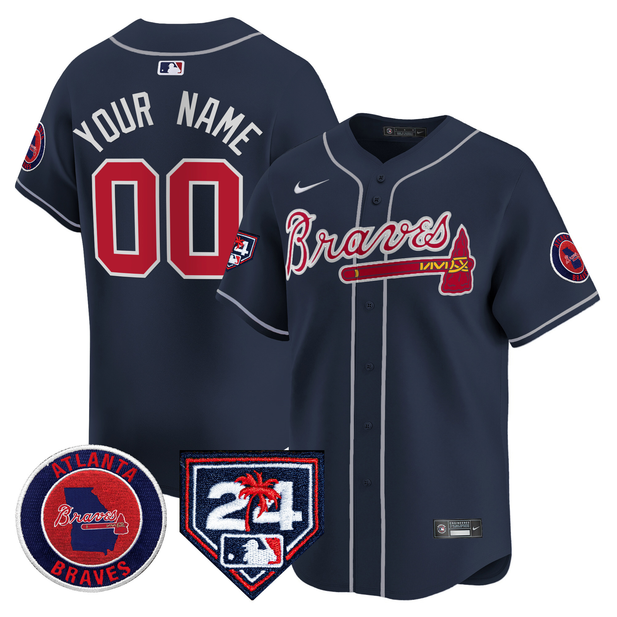 Atlanta Braves 2024 Spring Training Patch Vapor Premier Limited Custom Navy Jersey - All Stitched