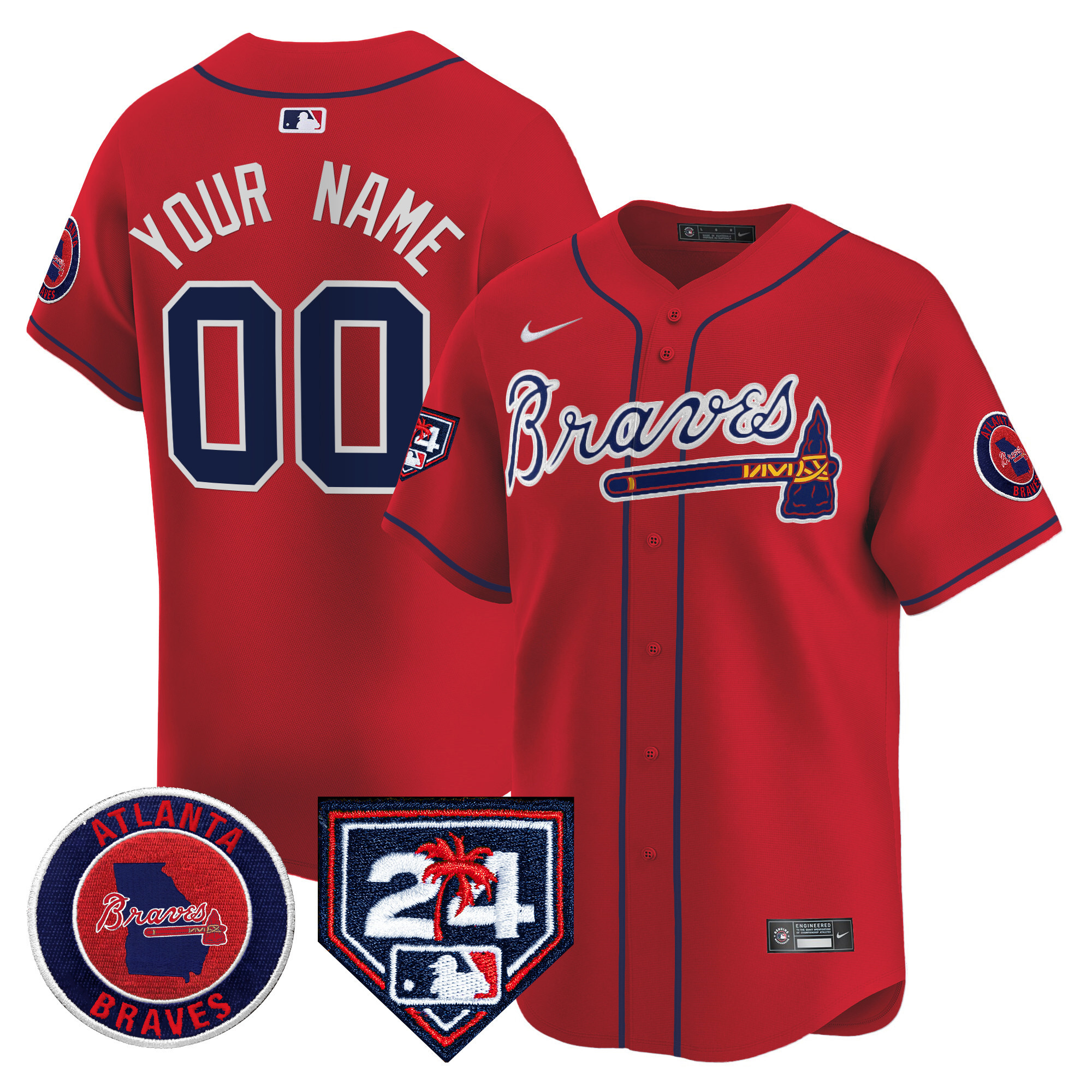 Atlanta Braves 2024 Spring Training Patch Vapor Premier Limited Custom Red Jersey - All Stitched