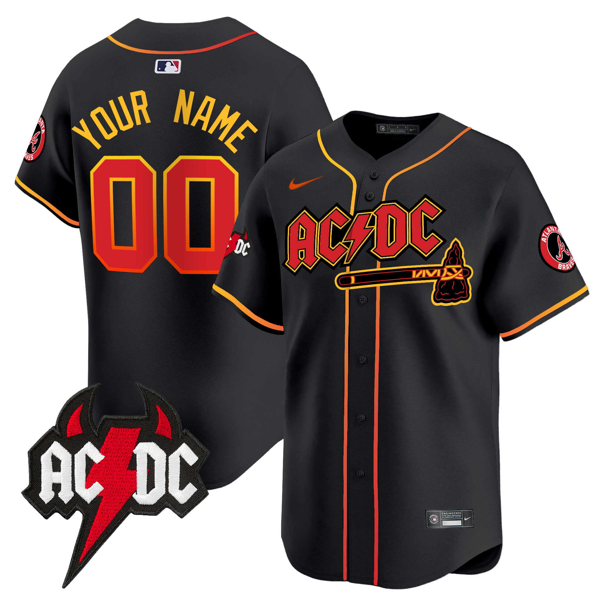 Atlanta Braves AC/DC Vapor Premier Limited Custom Black Jersey - All Stitched