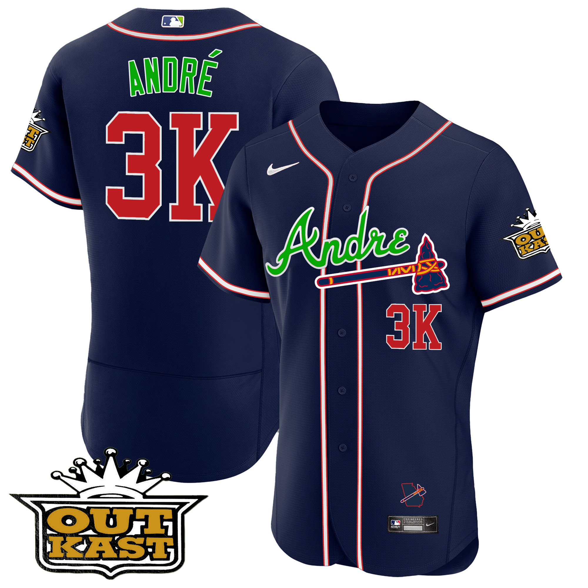 Atlanta Braves Andre Flex Base Navy Jersey - All Stitched