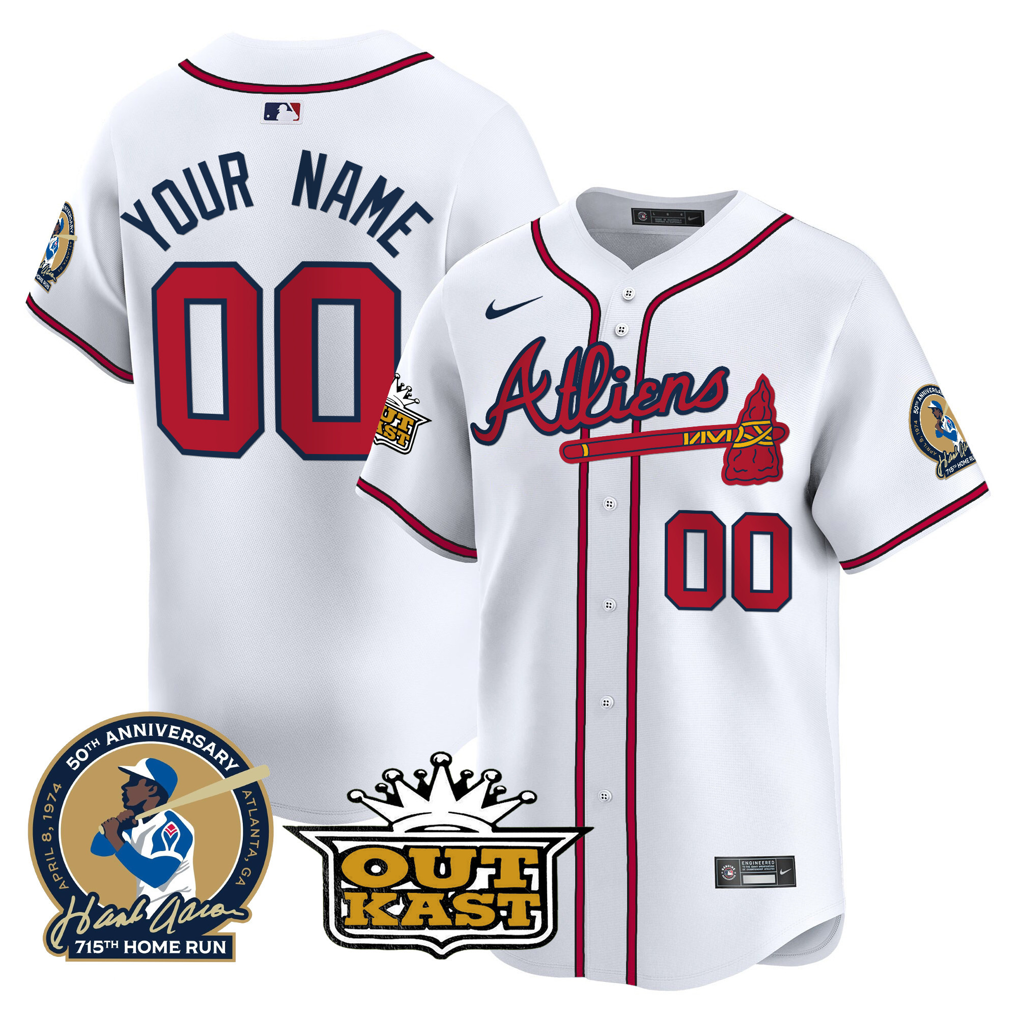Atlanta Braves Atliens & Hank Aaron Patch Vapor Premier Limited Custom White Jersey - All Stitched