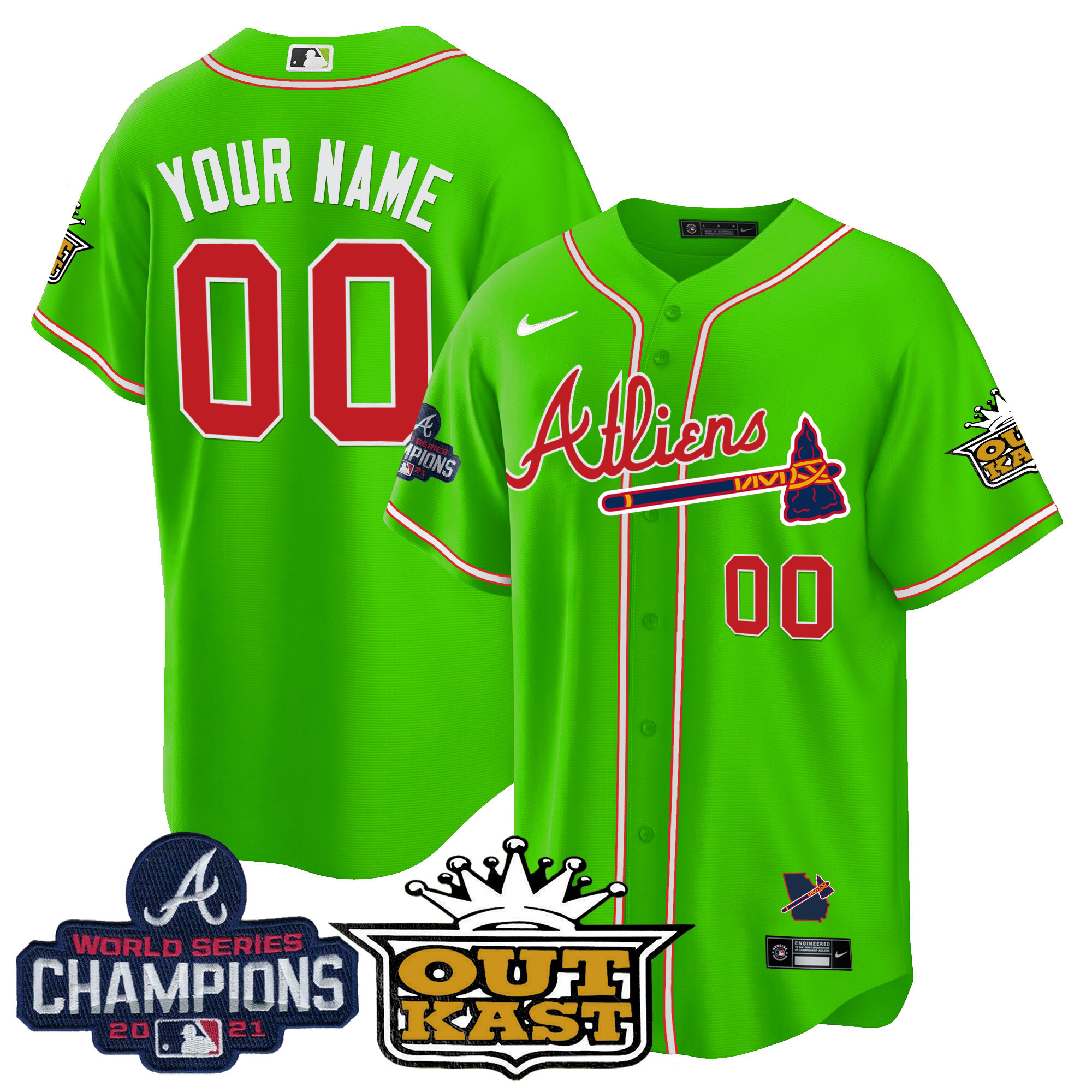 Atlanta Braves Atliens Champions Cool Base Custom Bright Green Jersey - All Stitched