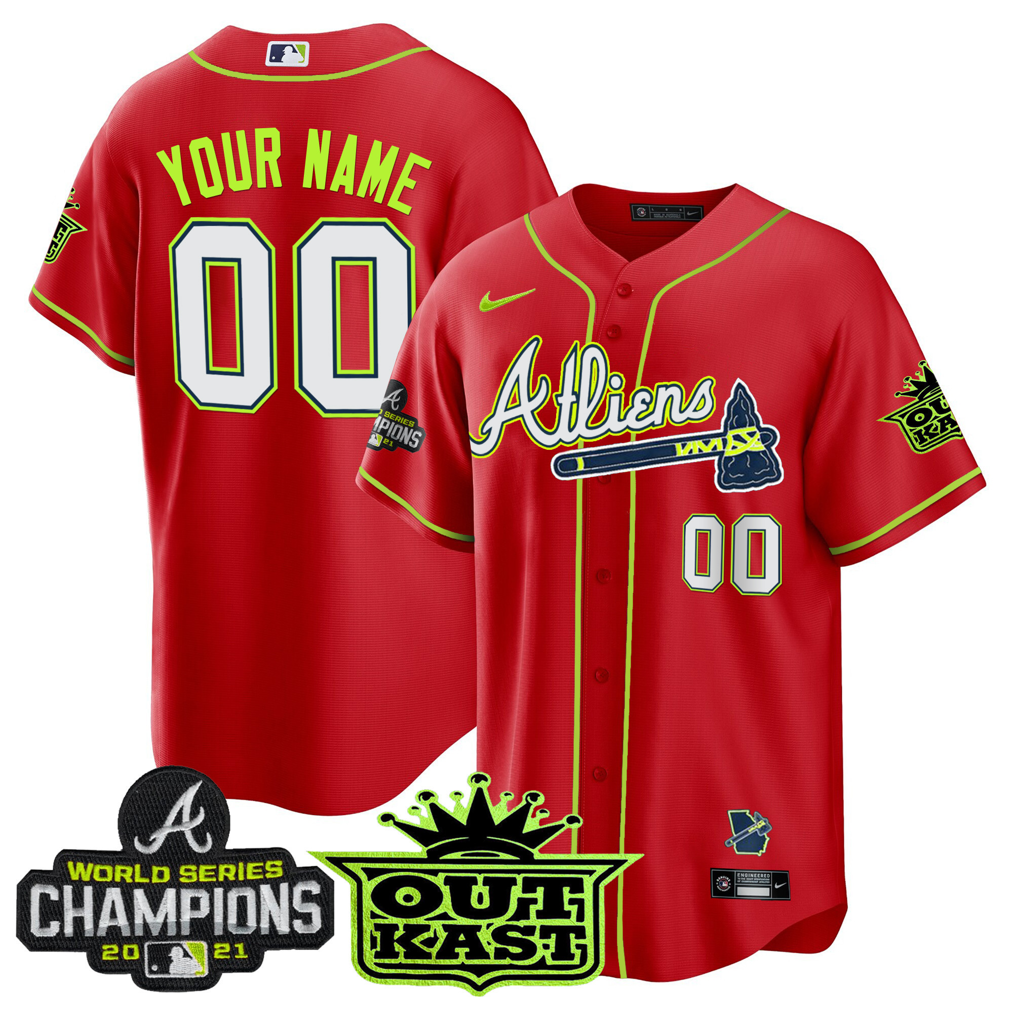 Atlanta Braves Atliens Champions Cool Base Custom Red Jersey - All Stitched
