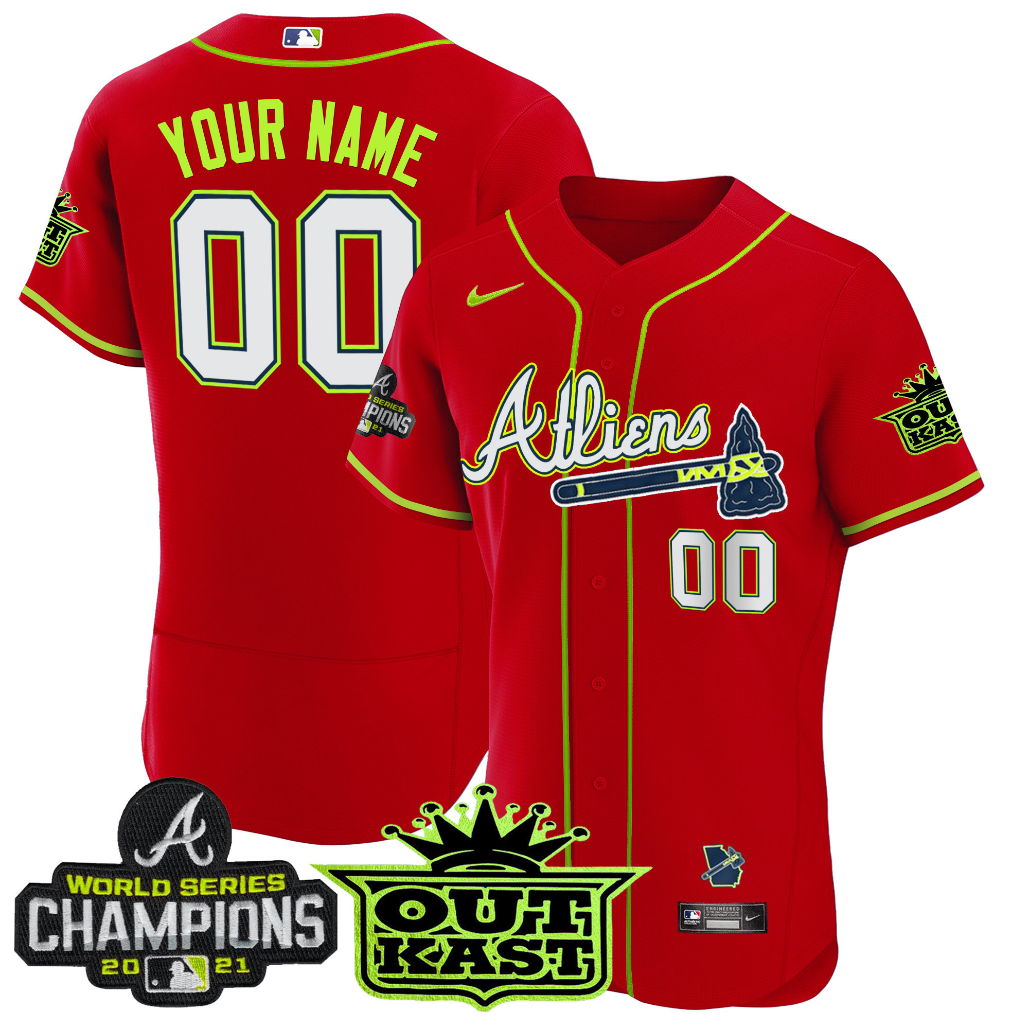 Atlanta Braves Atliens Champions Flex Base Custom Red Jersey - All Stitched