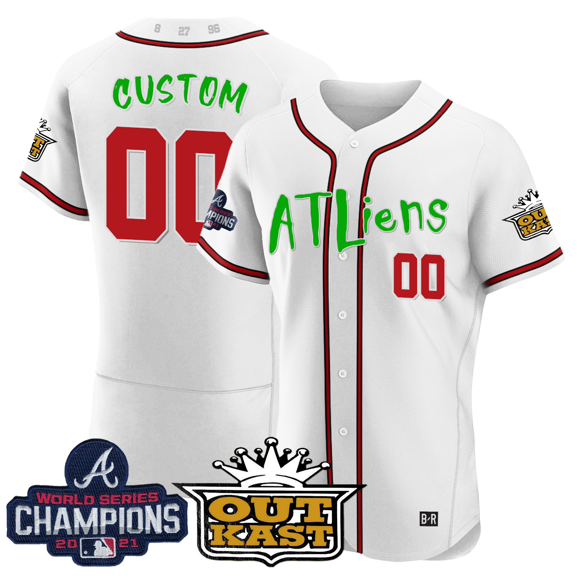 Atlanta Braves Atliens Champions Flex Base Custom White Jersey - All Stitched
