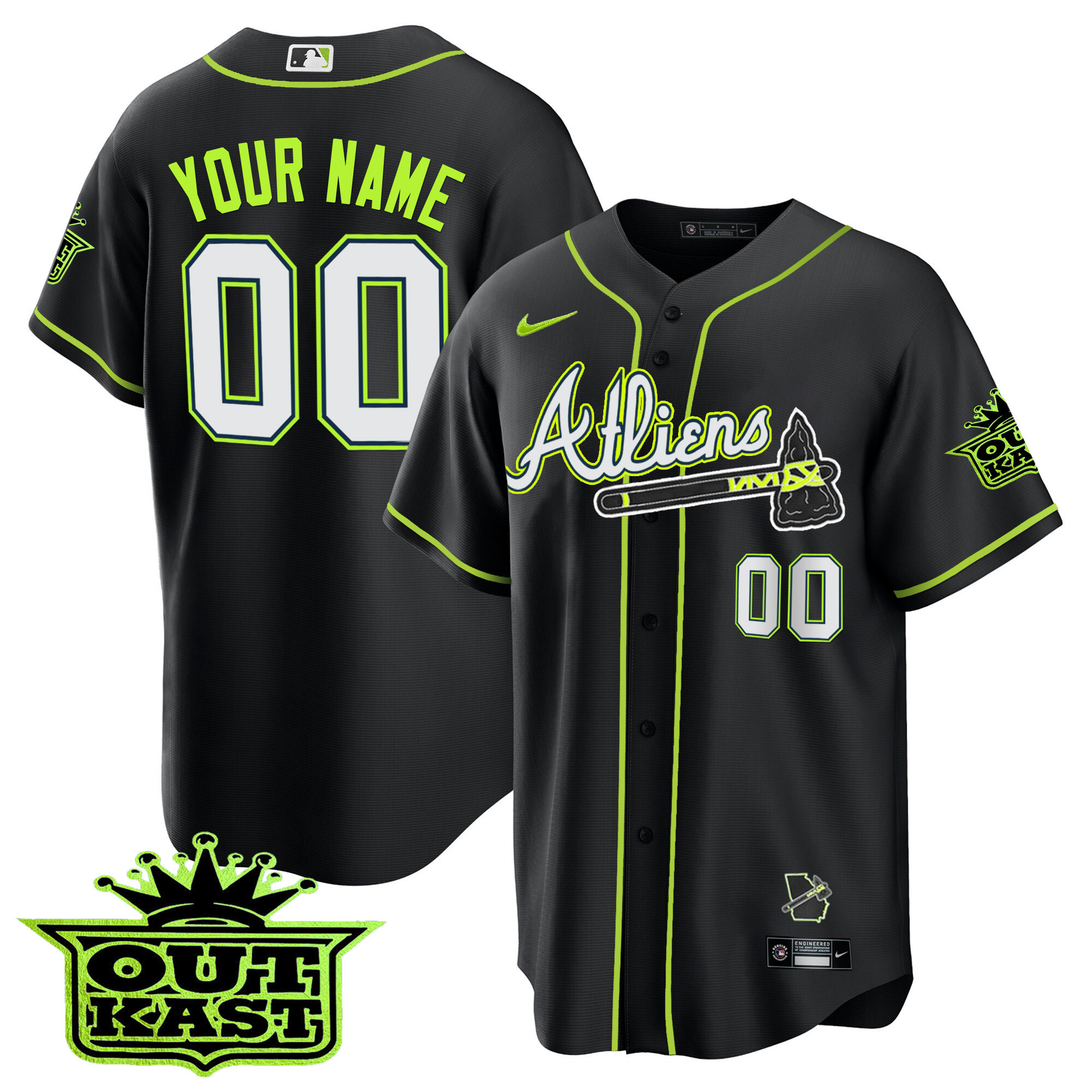Atlanta Braves Atliens Cool Base Custom Black Jersey - All Stitched