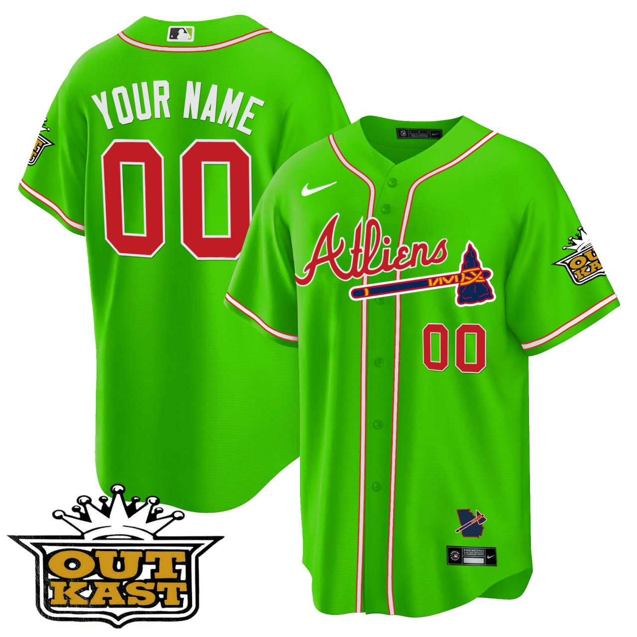 Atlanta Braves Atliens Cool Base Custom Bright Green Jersey - All Stitched