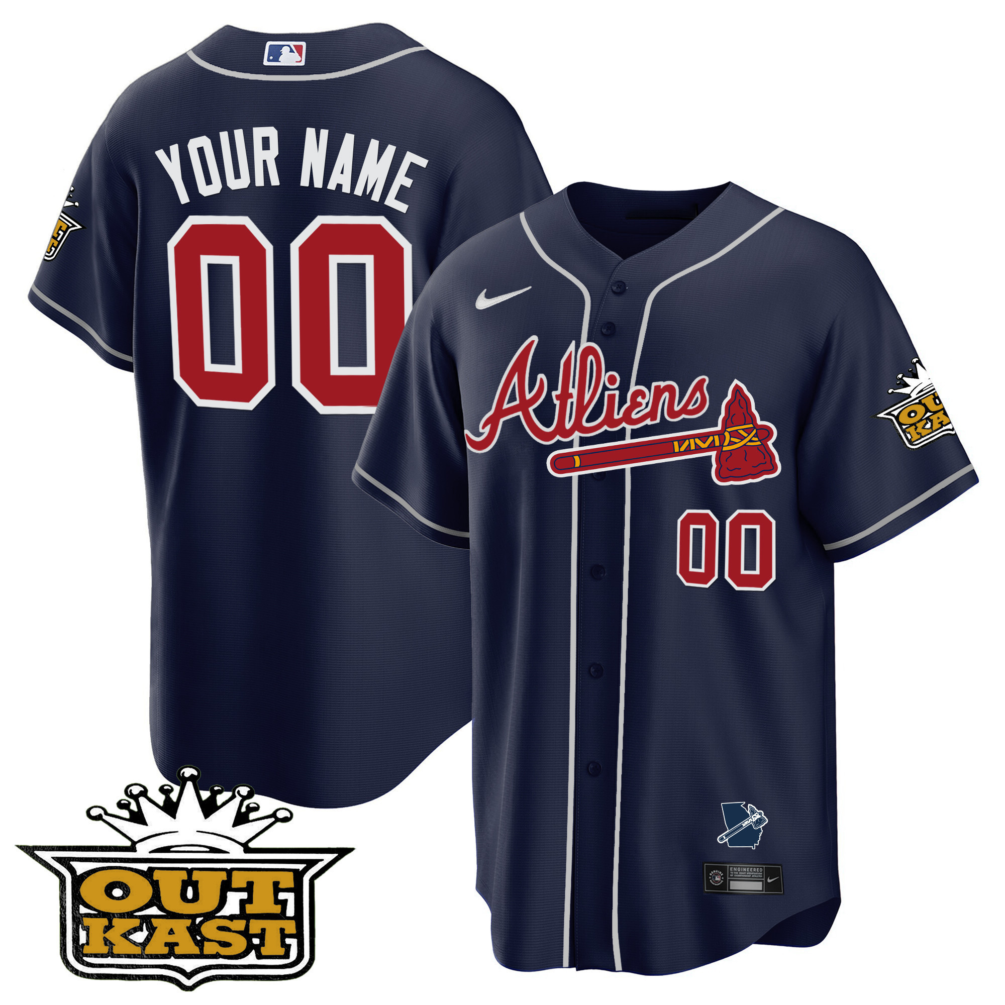 Atlanta Braves Atliens Cool Base Custom V2 Navy Jersey - All Stitched