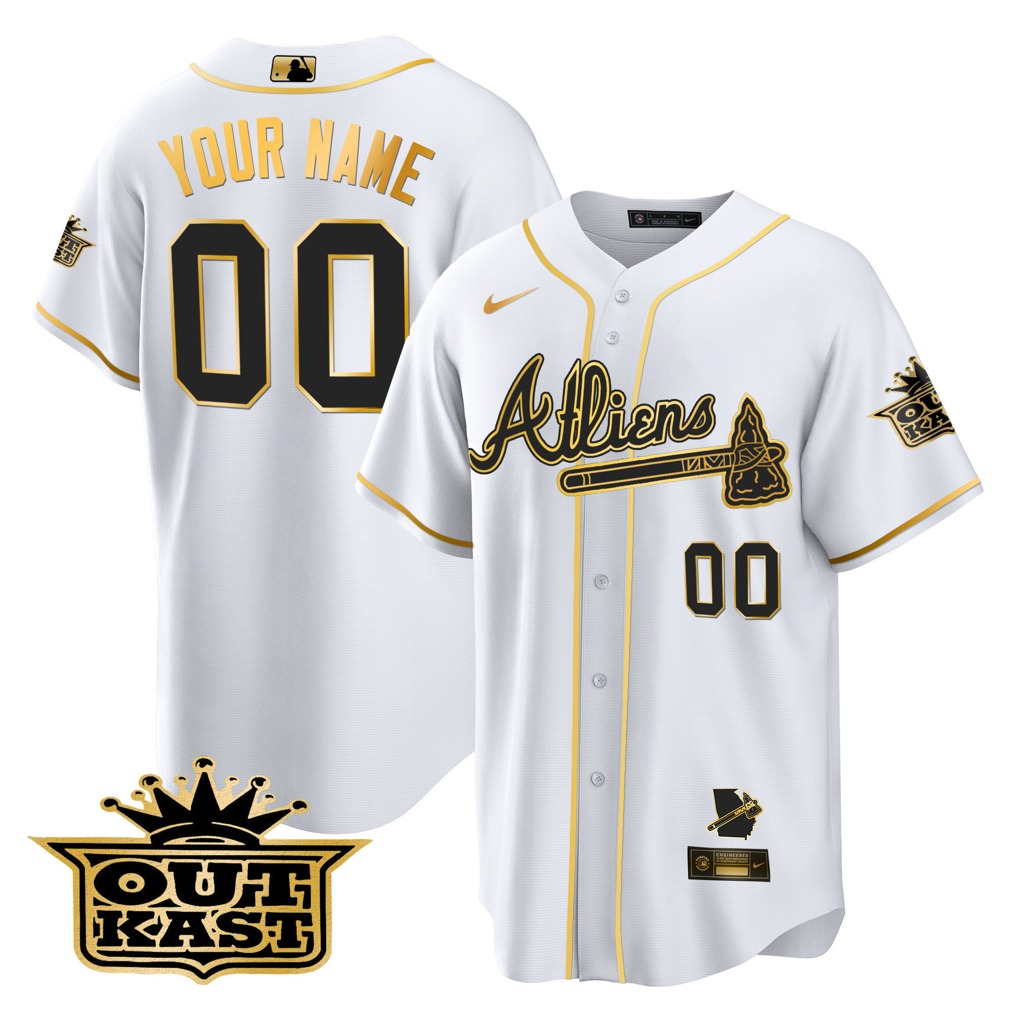 Atlanta Braves Atliens Cool Base Custom V2 White Gold Jersey - All Stitched