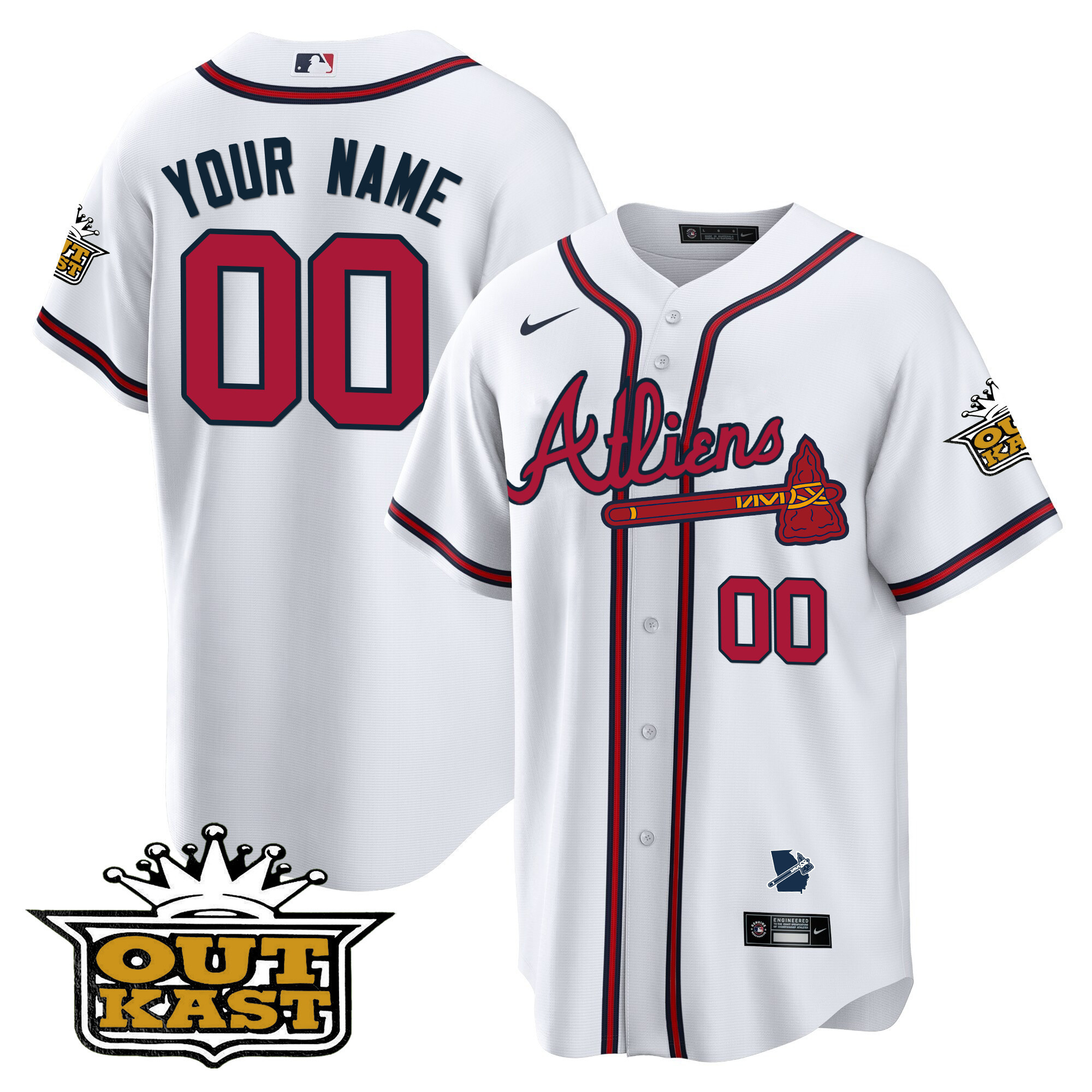 Atlanta Braves Atliens Cool Base Custom V2 White Jersey - All Stitched
