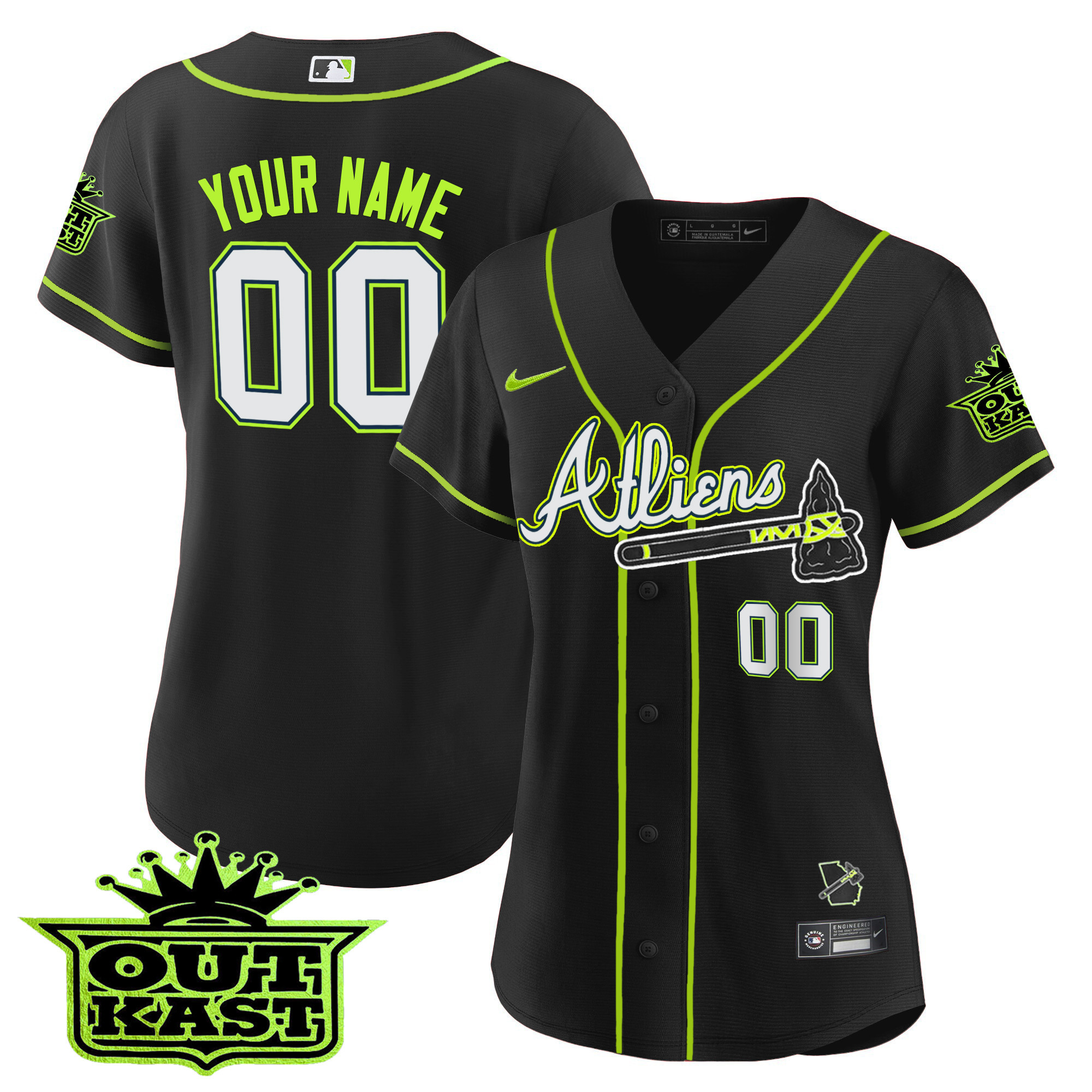 Atlanta Braves Atliens Flex Base Custom Black Jersey - All Stitched