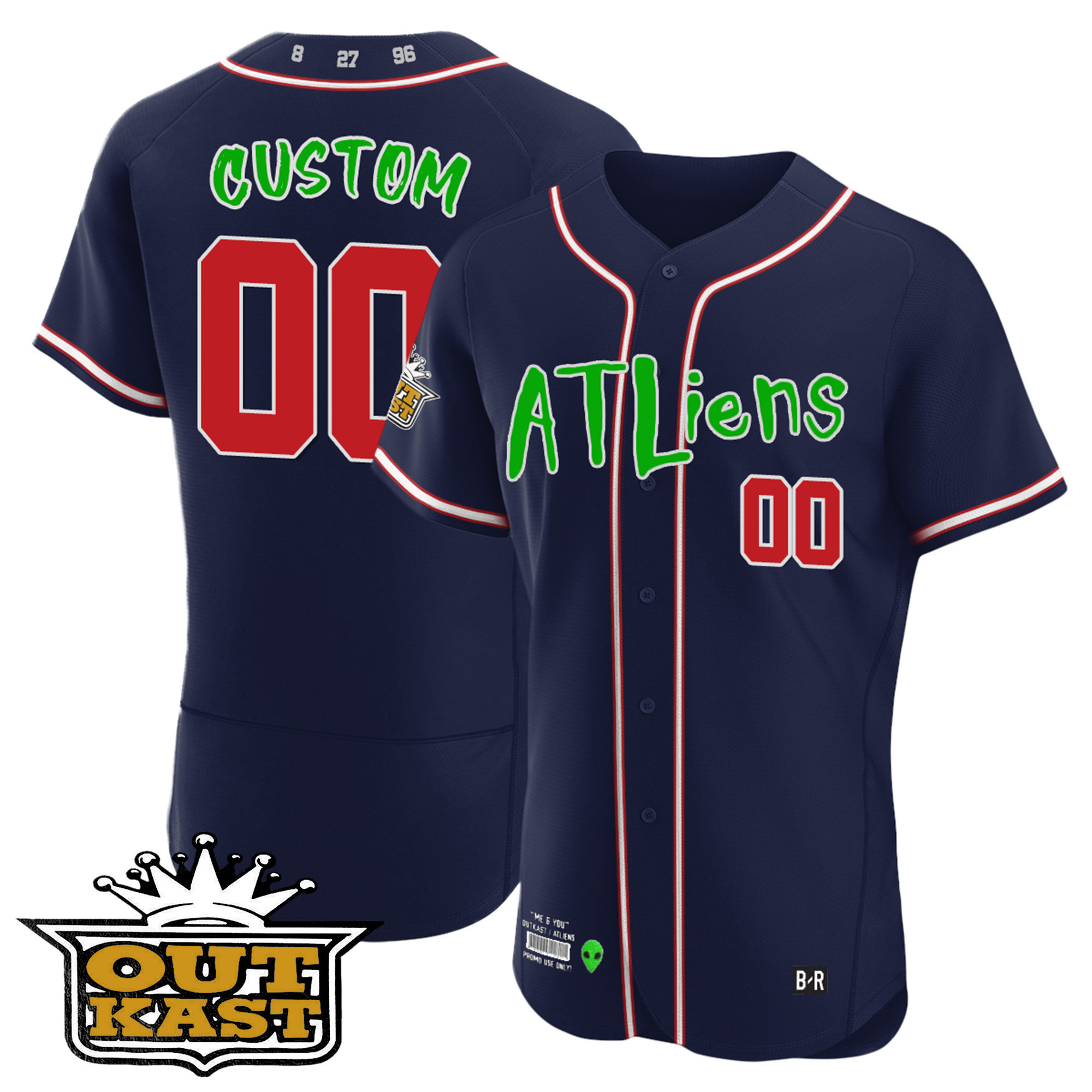 Atlanta Braves Atliens Flex Base Custom Navy Jersey - All Stitched