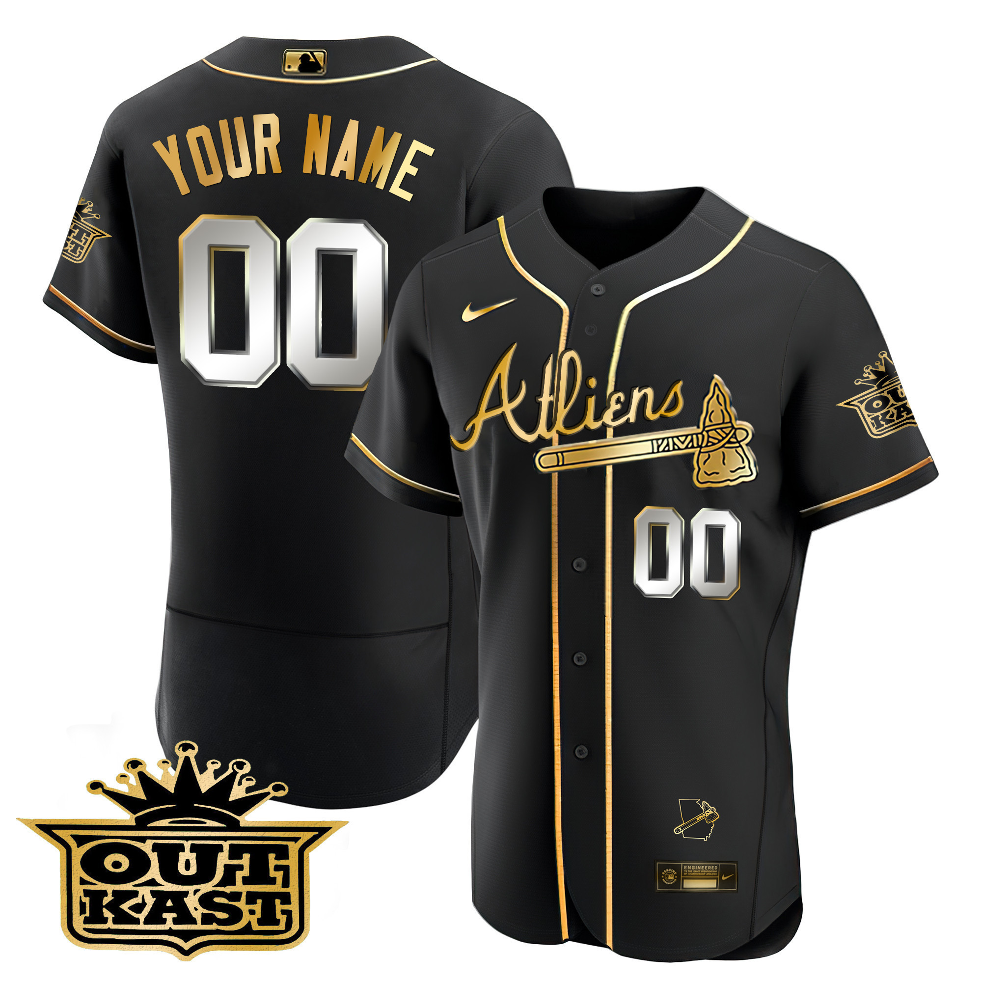 Atlanta Braves Atliens Flex Base Custom V2 Black Limited Jersey - All Stitched