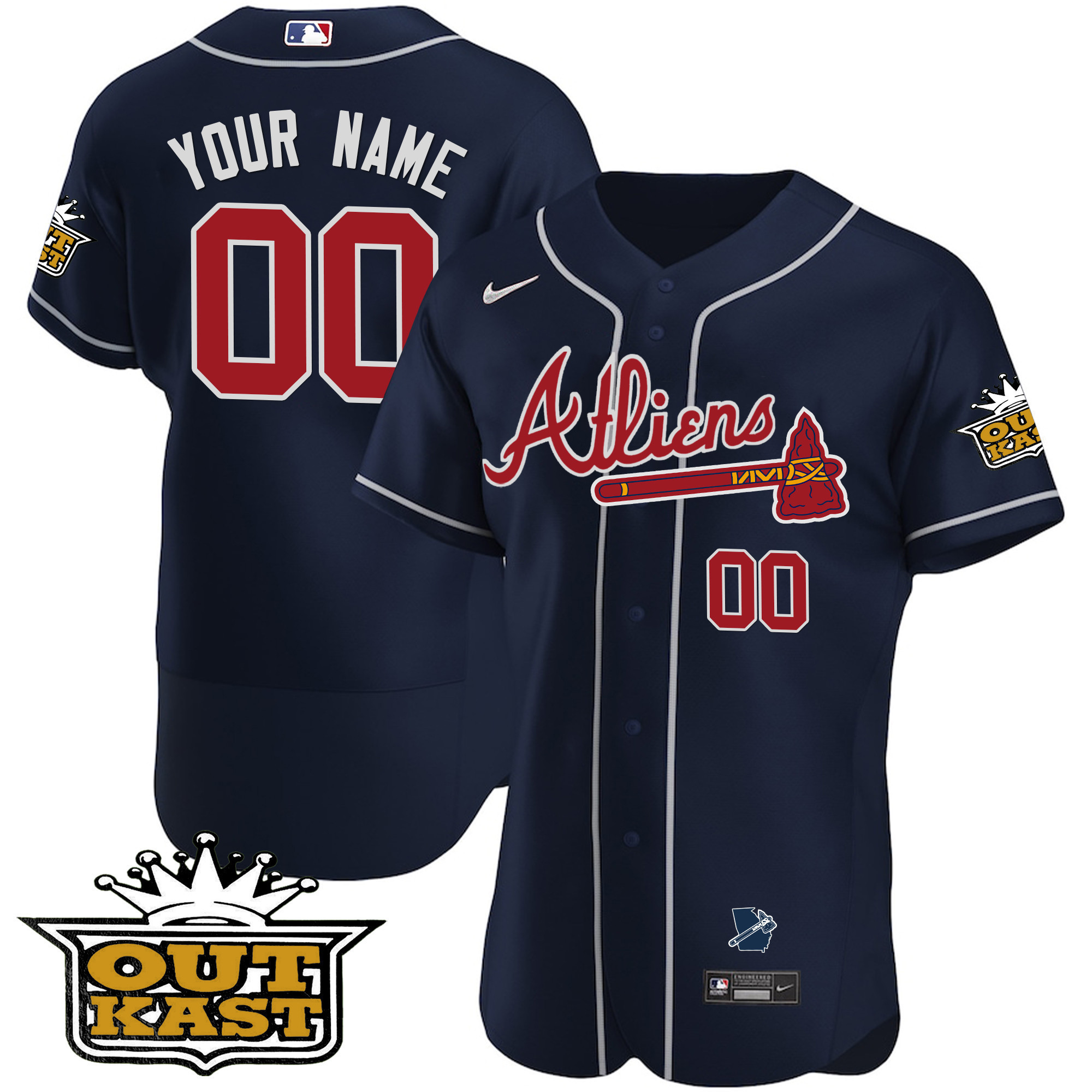 Atlanta Braves Atliens Flex Base Custom V2 Navy Jersey - All Stitched