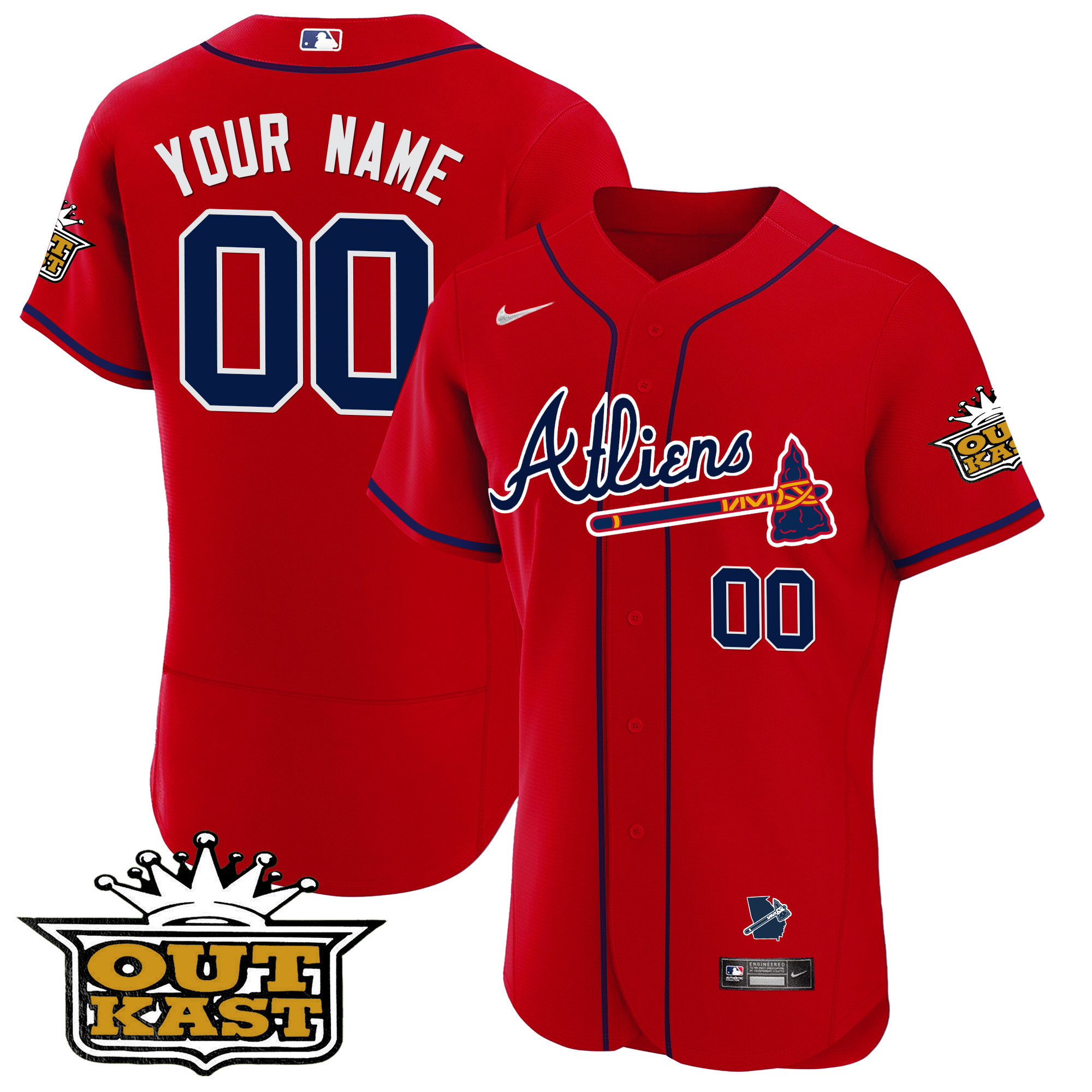 Atlanta Braves Atliens Flex Base Custom V2 Red Jersey - All Stitched