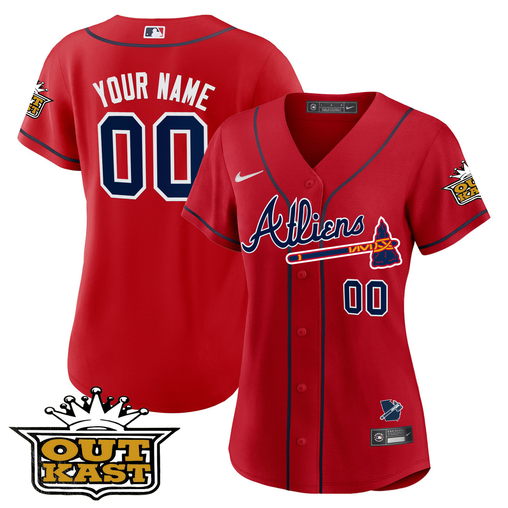 Atlanta Braves Atliens Flex Base Custom V2 Red Jersey - All Stitched