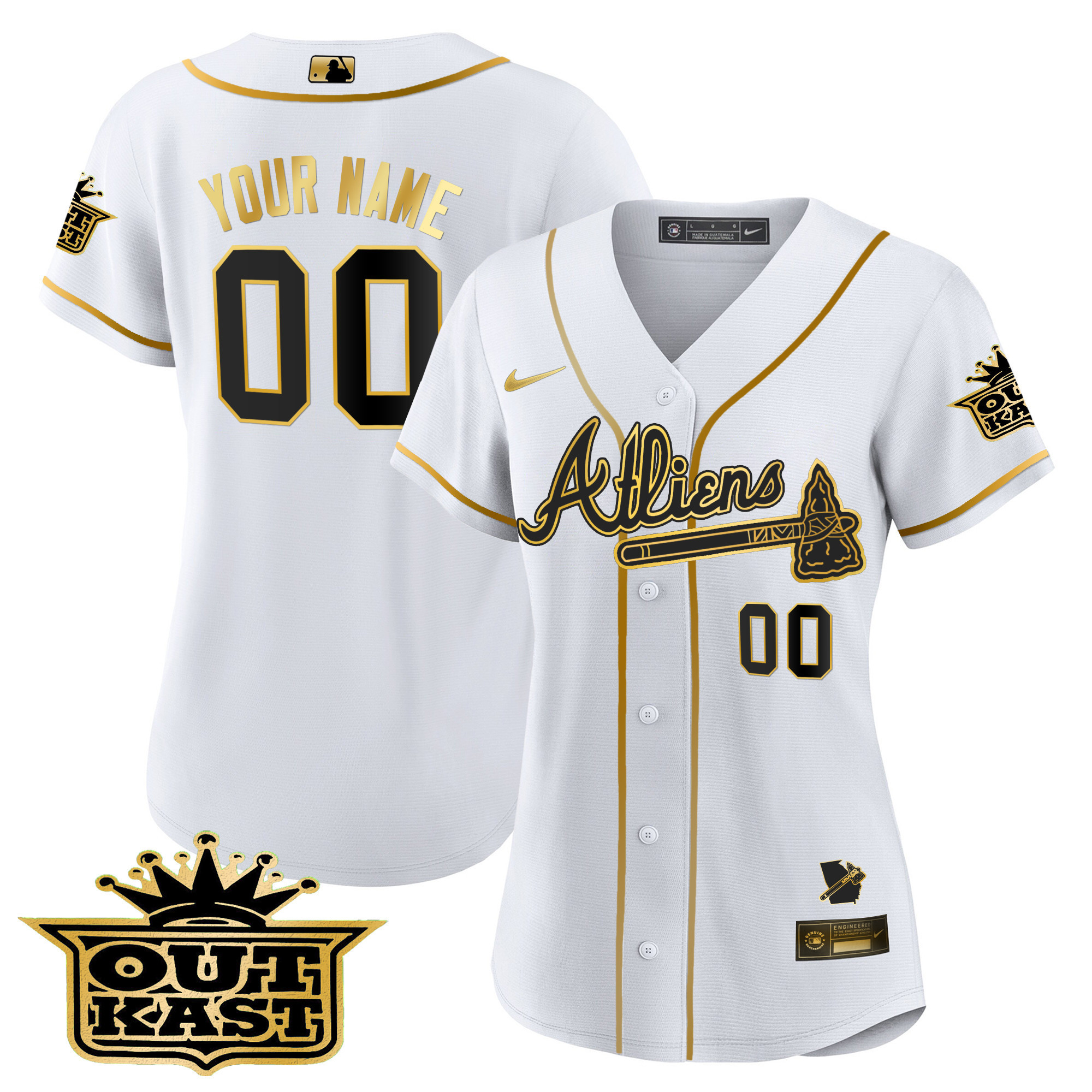 Atlanta Braves Atliens Flex Base Custom V2 White Gold Jersey - All Stitched