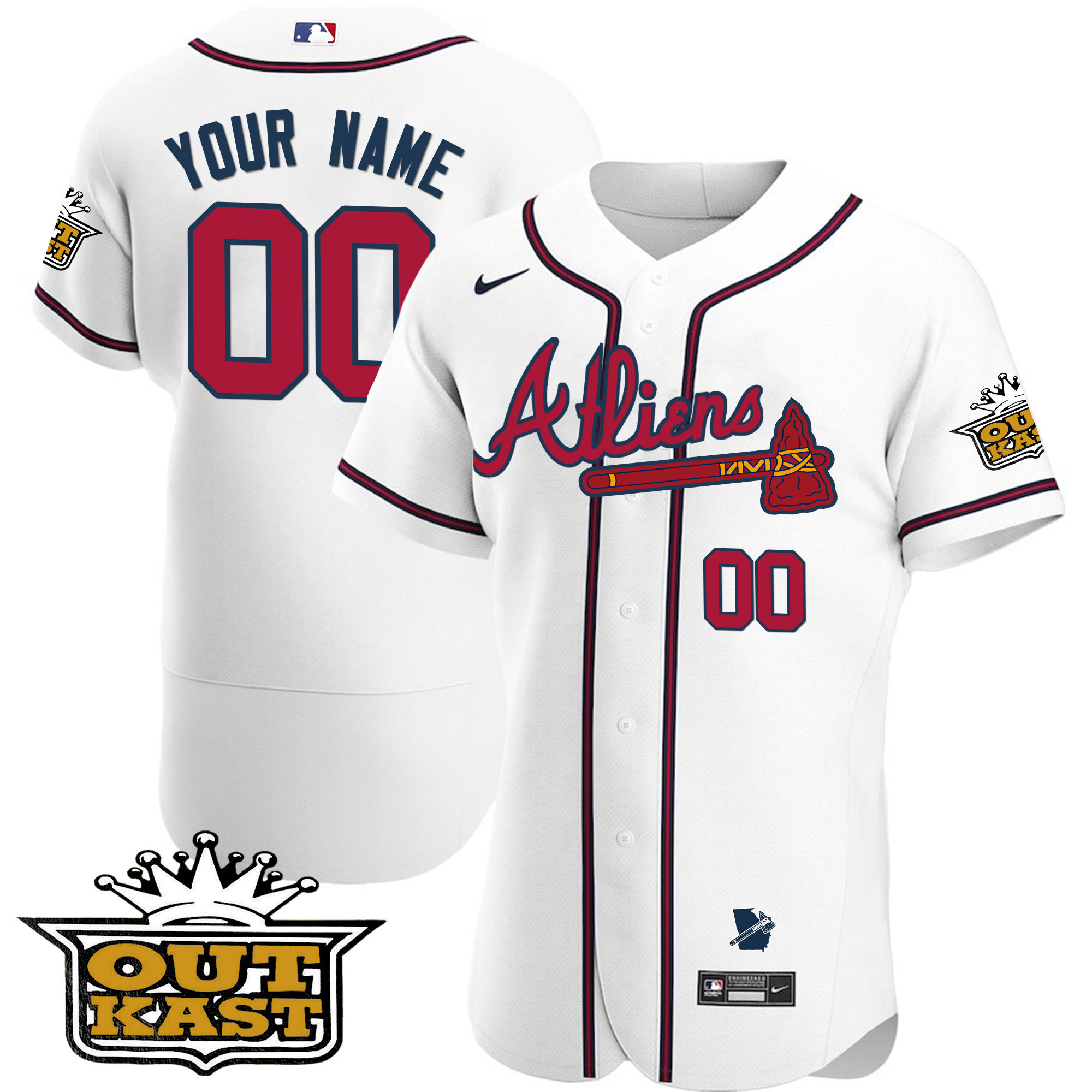 Atlanta Braves Atliens Flex Base Custom V2 White Jersey - All Stitched