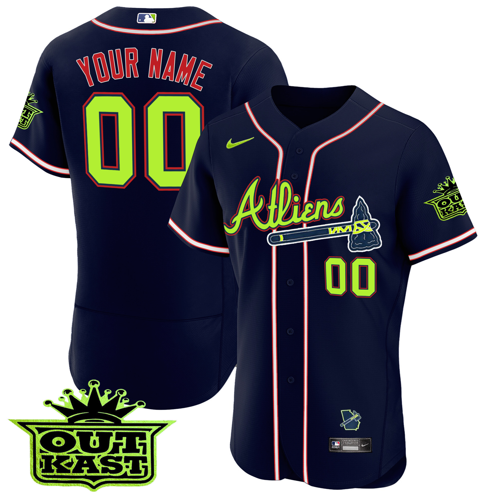 Atlanta Braves Atliens Flex Base Custom V3 Atliens Red Jersey - All Stitched