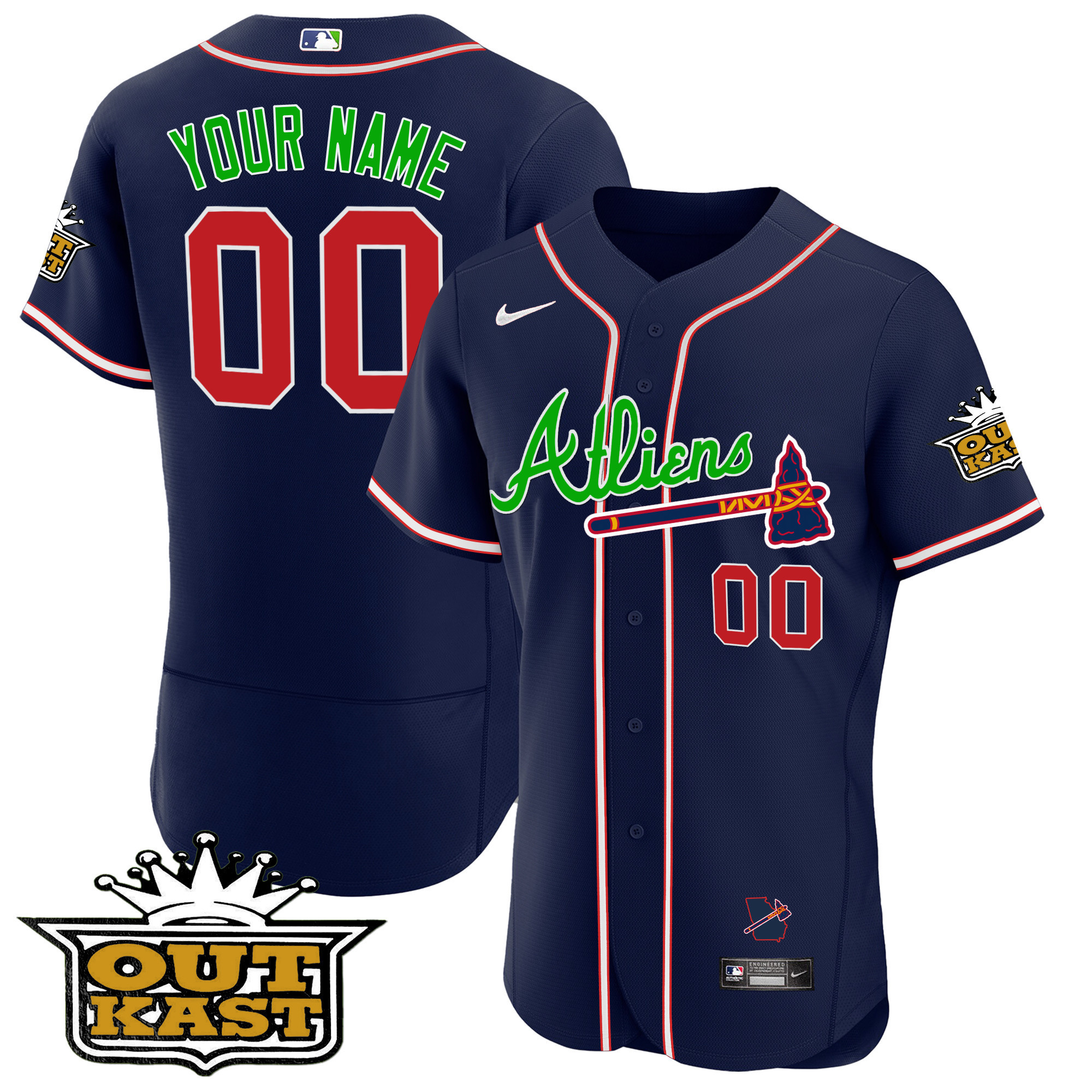 Atlanta Braves Atliens Flex Base Custom V4 Navy Jersey - All Stitched