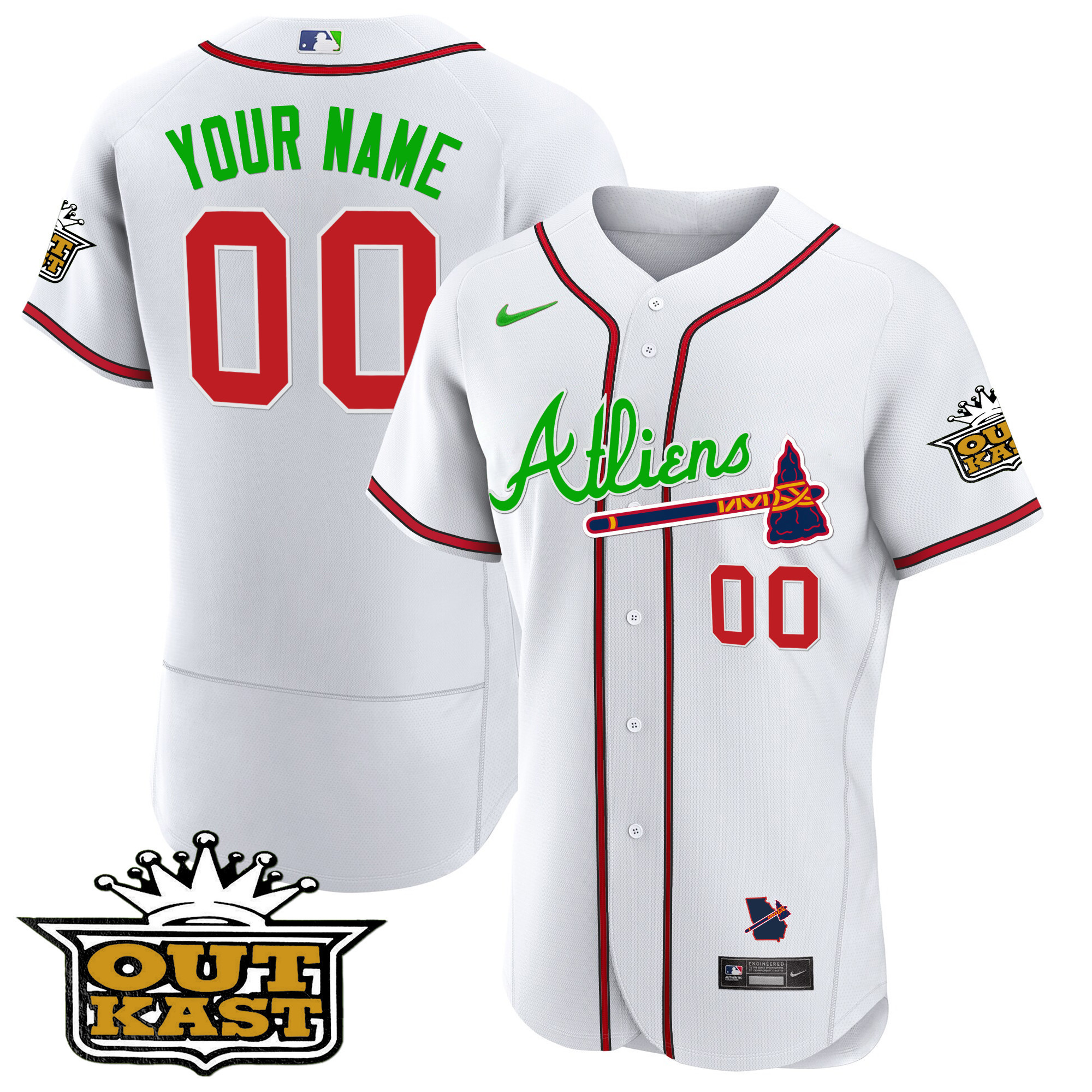 Atlanta Braves Atliens Flex Base Custom V4 White Jersey - All Stitched