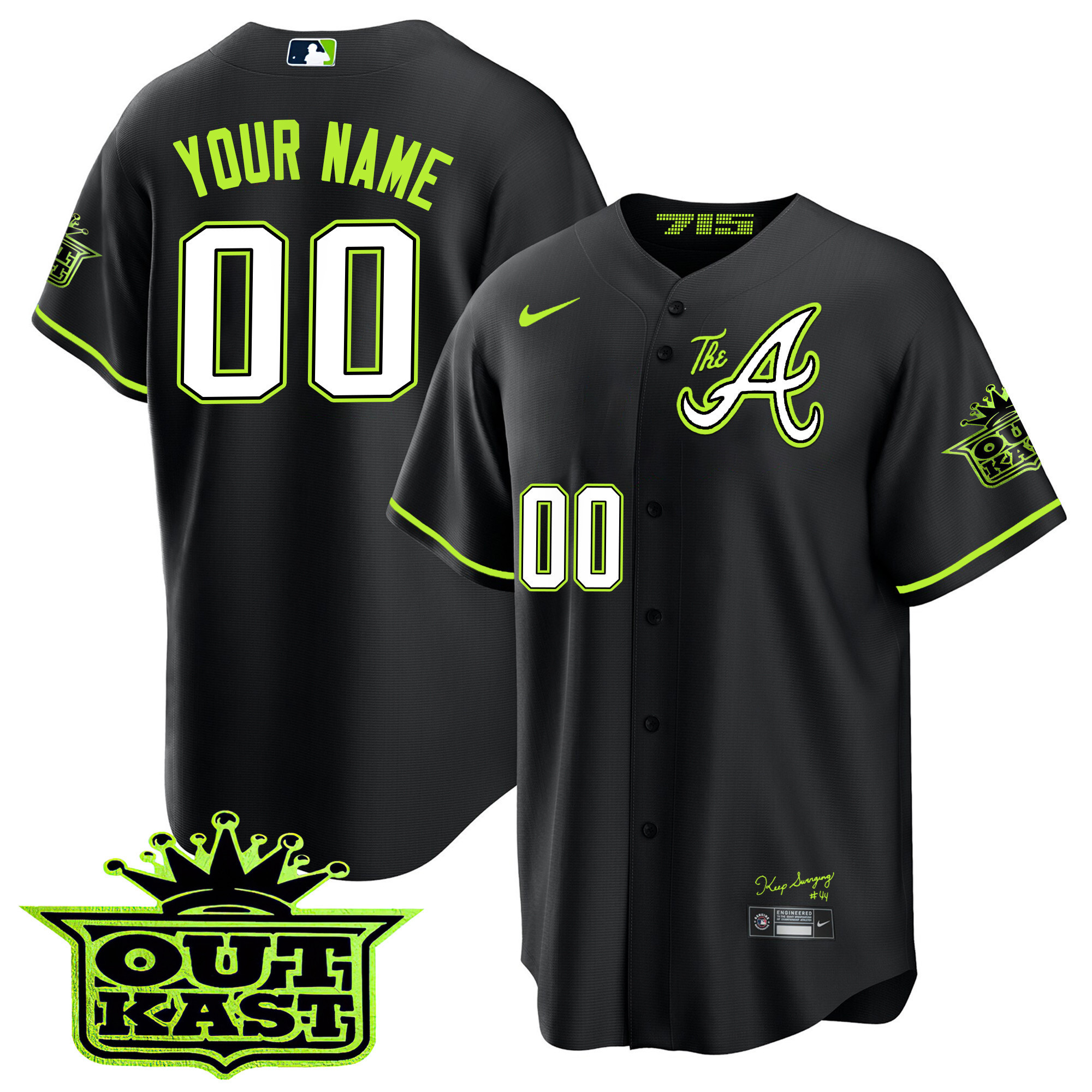 Atlanta Braves Atliens The A Baseball Custom Cool Black Jersey - All Stitched