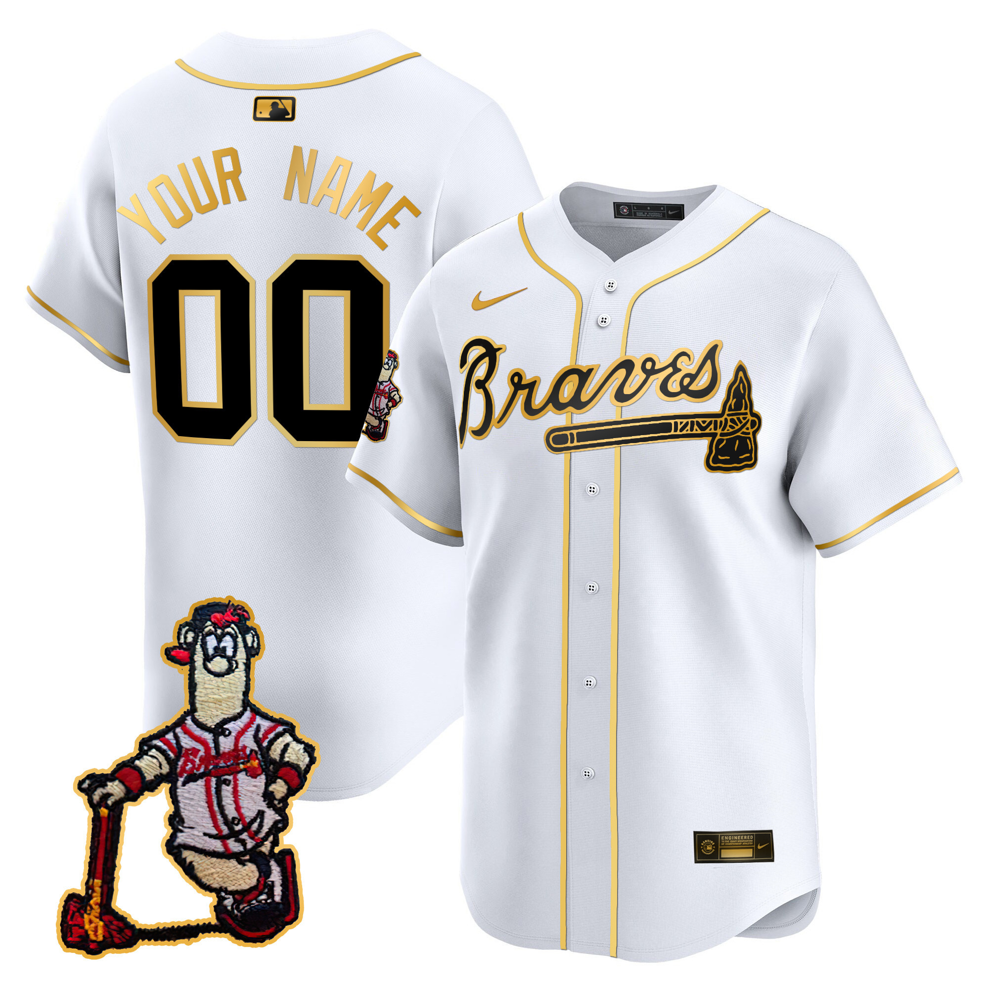 Atlanta Braves Blooper Patch Vapor Premier Limited Custom White Gold Jersey - All Stitched