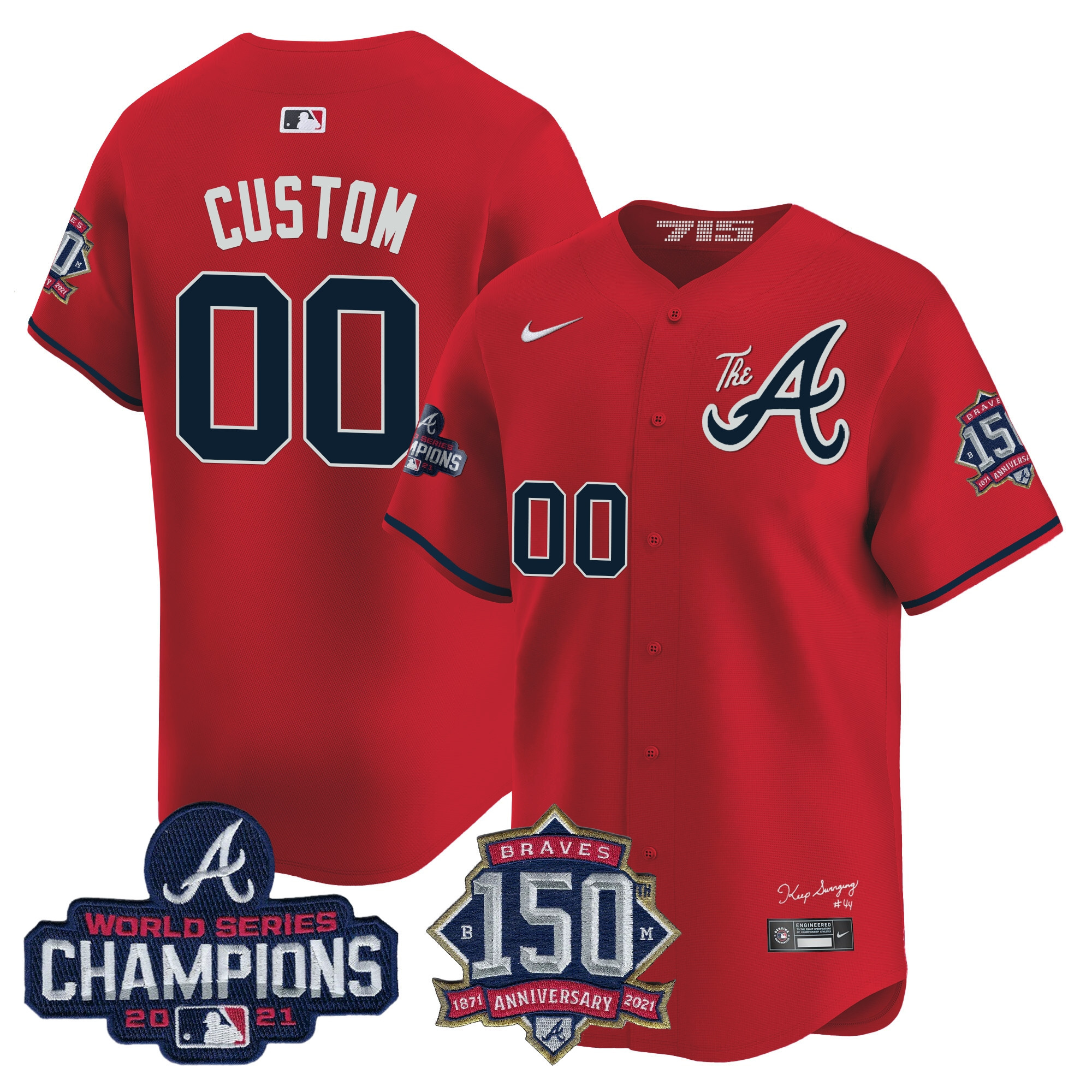 Atlanta Braves Champions & 150th Patch Vapor Premier Limited Custom Red Jersey - All Stitched