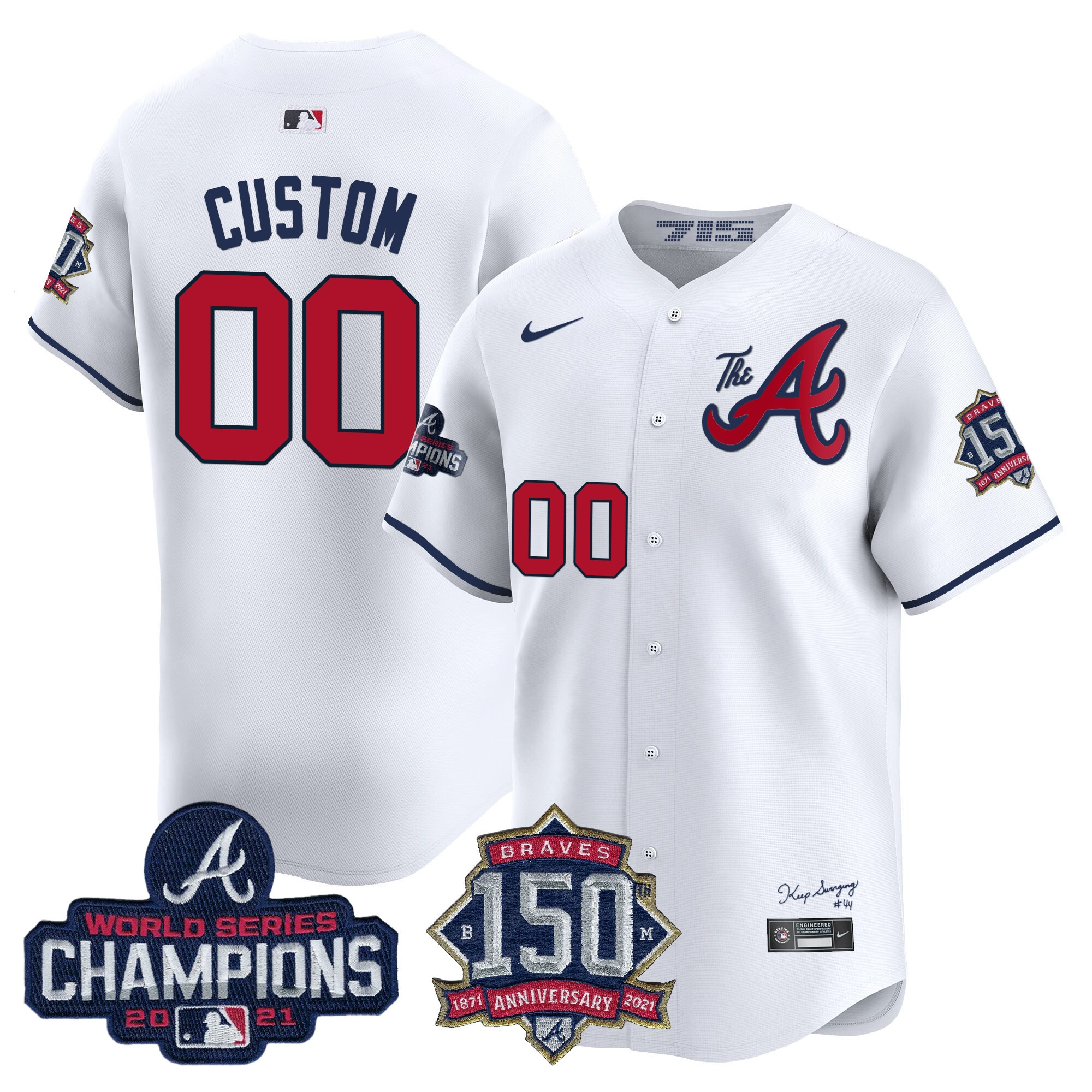 Atlanta Braves Champions & 150th Patch Vapor Premier Limited Custom White Jersey - All Stitched