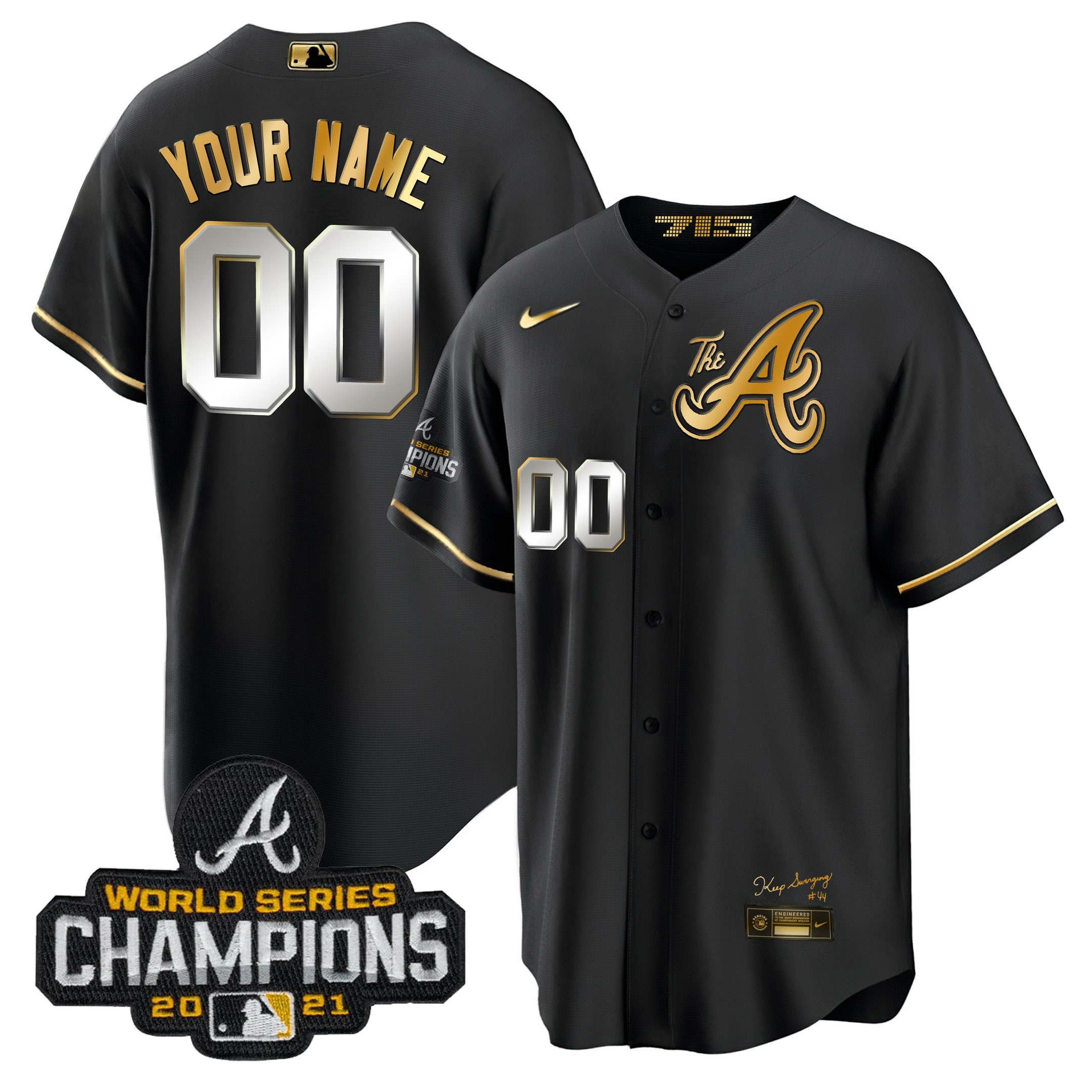 Atlanta Braves Champions City Connect Gold Custom Cool Black Jersey - All Stitched