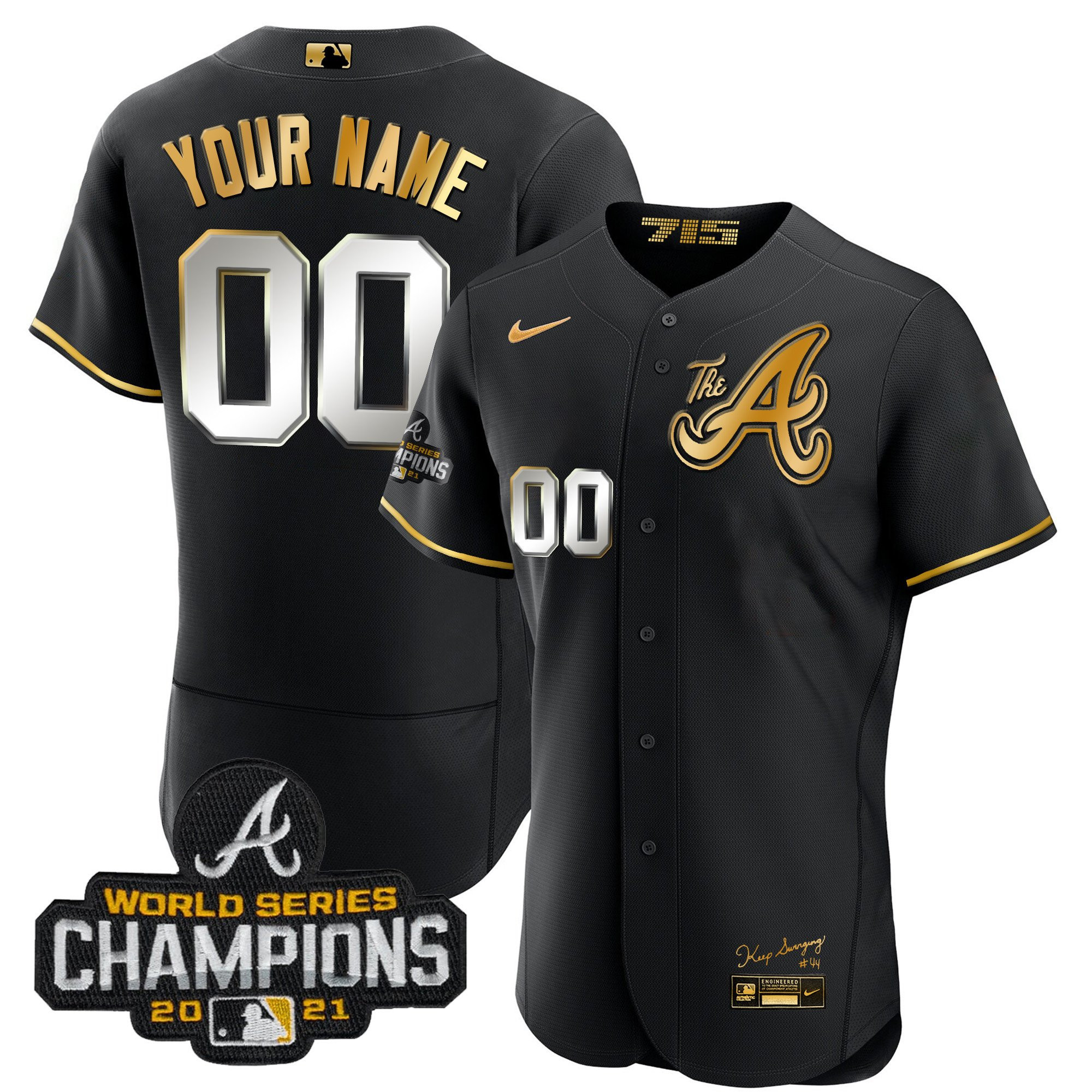Atlanta Braves Champions City Connect Gold Custom Flex Black Jersey - All Stitched