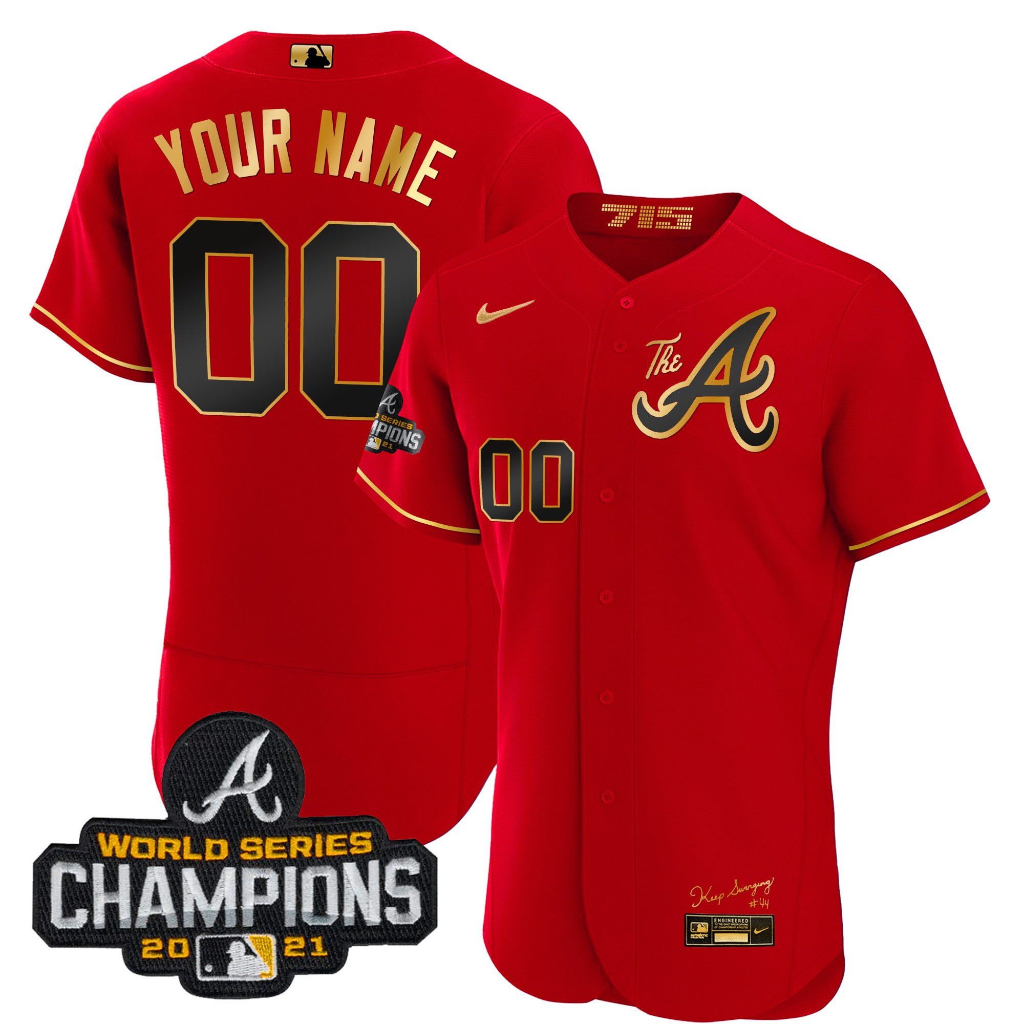 Atlanta Braves Champions City Connect Gold Custom Flex Red Jersey - All Stitched